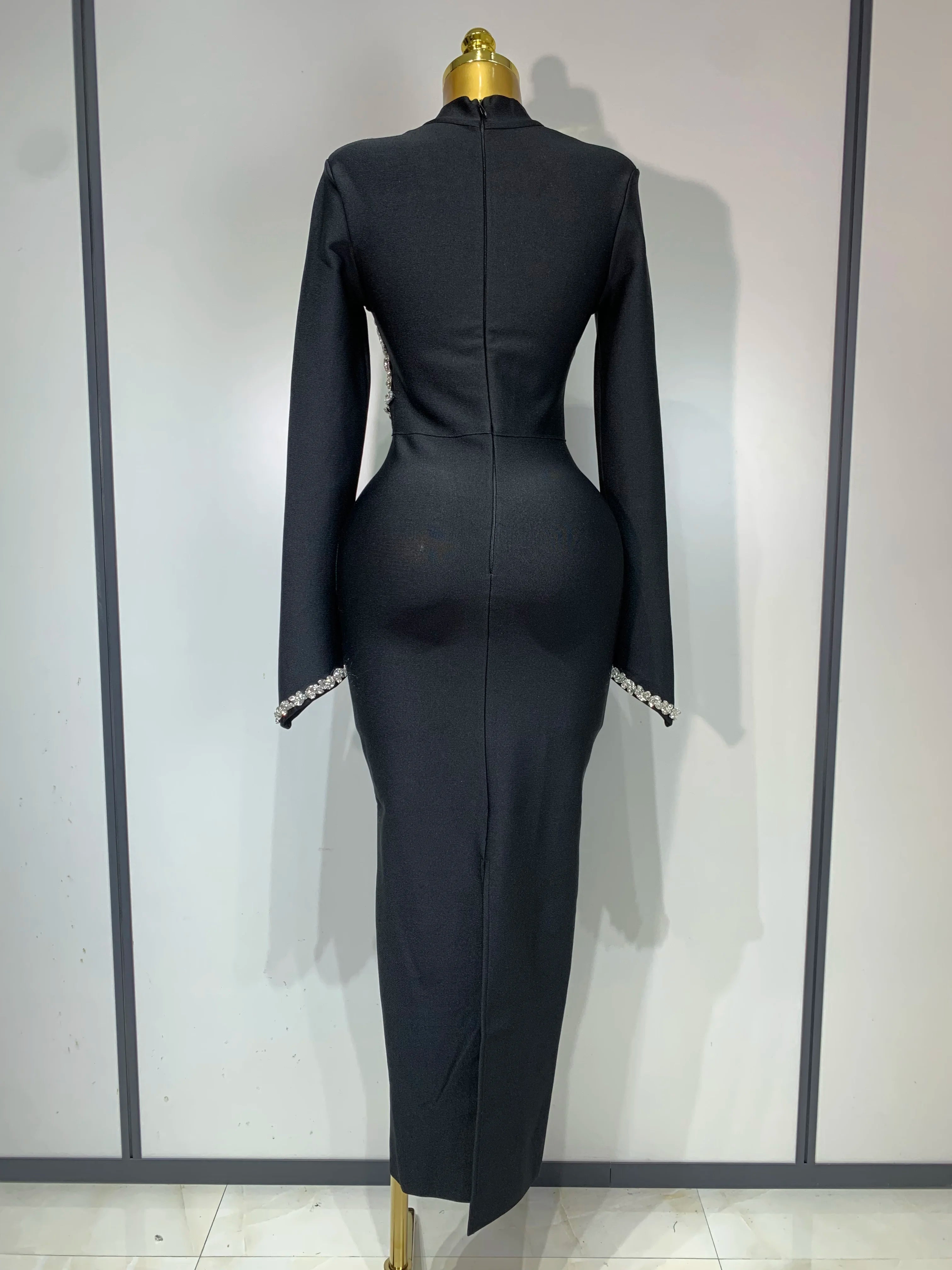 Women Sexy Long Sleeve Diamonds Maxi Long Bodycon Bandage Dress 2025 Celebrity Elegant Evening Party Luxury Birthday Dresses