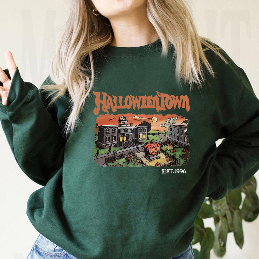 Rétro HalloweenTown 1998 Crewneck Sweatshirt Halloween Shirt Funny Halloween Party Sweater Automne Citrouille T-shirts Halloween Cadeau