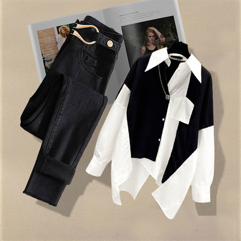 Ensemble de printemps et d'automne pour femmes, nouvelle robe, petit haut occidental, jean polyvalent, deux pièces, vêtements Y2k, pantalons pour femmes