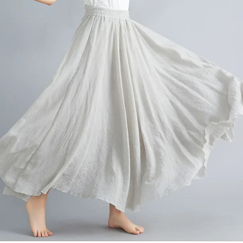 Fashion Cotton Linen Clothes Women Skirts Maxi Y2k Elegant Beach Saia Ropa Mujer Casual Vestido Boho Long Skirt Faldas Harajuku Beige