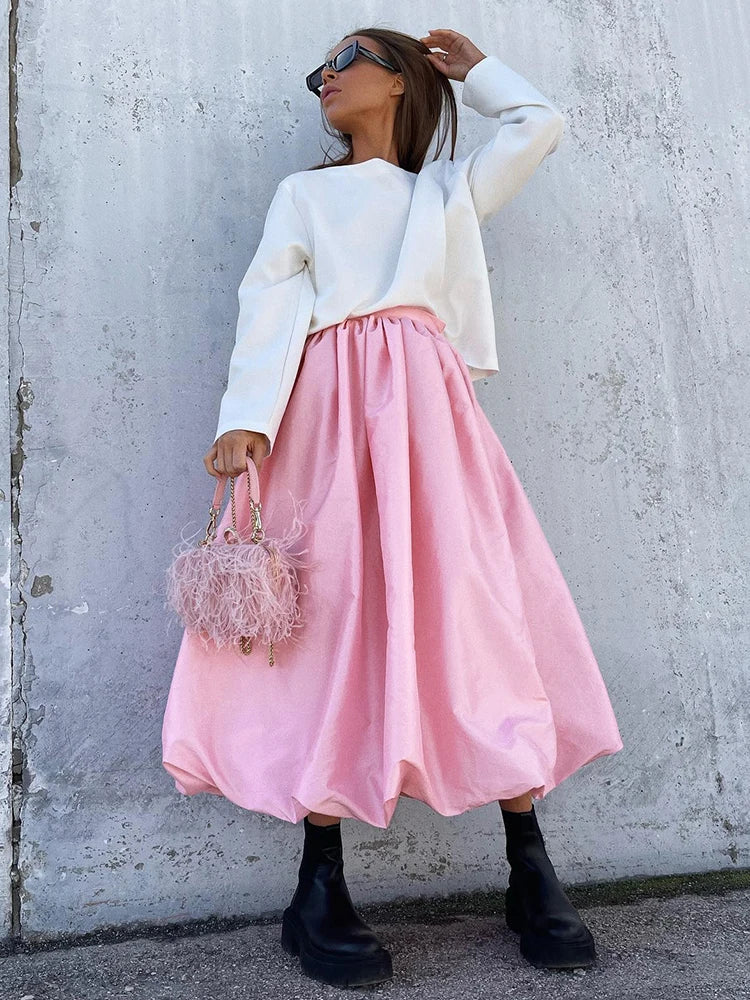 Mnealways18 Elegant Women White Ball Gown Skirts Chic Women Party High Waist Midi Skirts Spring Pleated Long Skirts Female