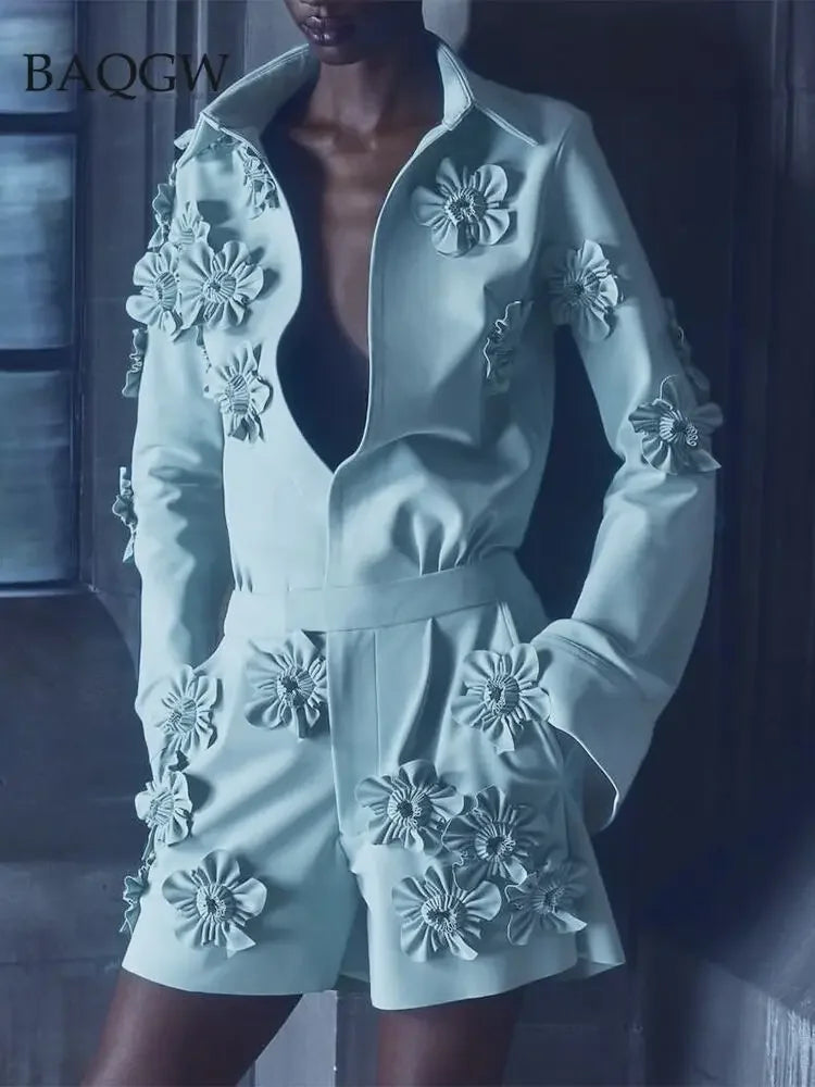 Floral Spliced Designer Casual Jumpsuits for Women Lapel Long Sleeve High Waist Temperament Office Lady Fashion Rompers Jumpsuit