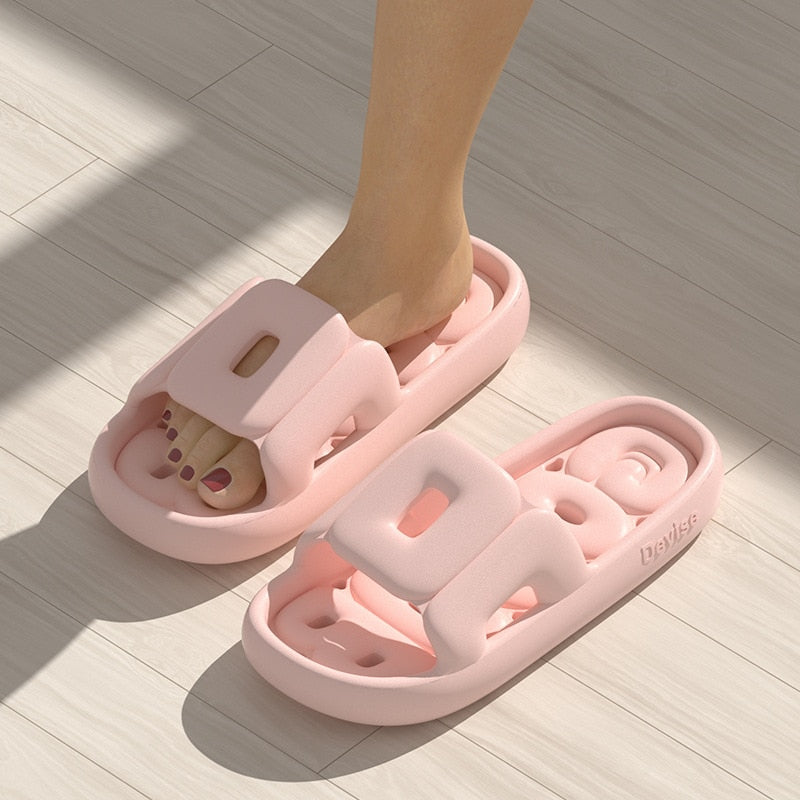 Summer Slippers Cloud Soft Couple Slides Women Men Bathroom House Cheese Slippers Leaking Quick-drying Shower Slipper