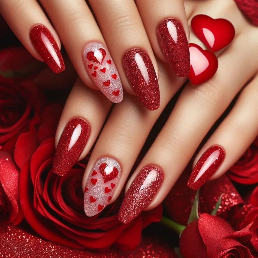 24pcs/set Medium long square fake nails for women girls cute heart flowers feather butterfly design press on false nail art tips 1866