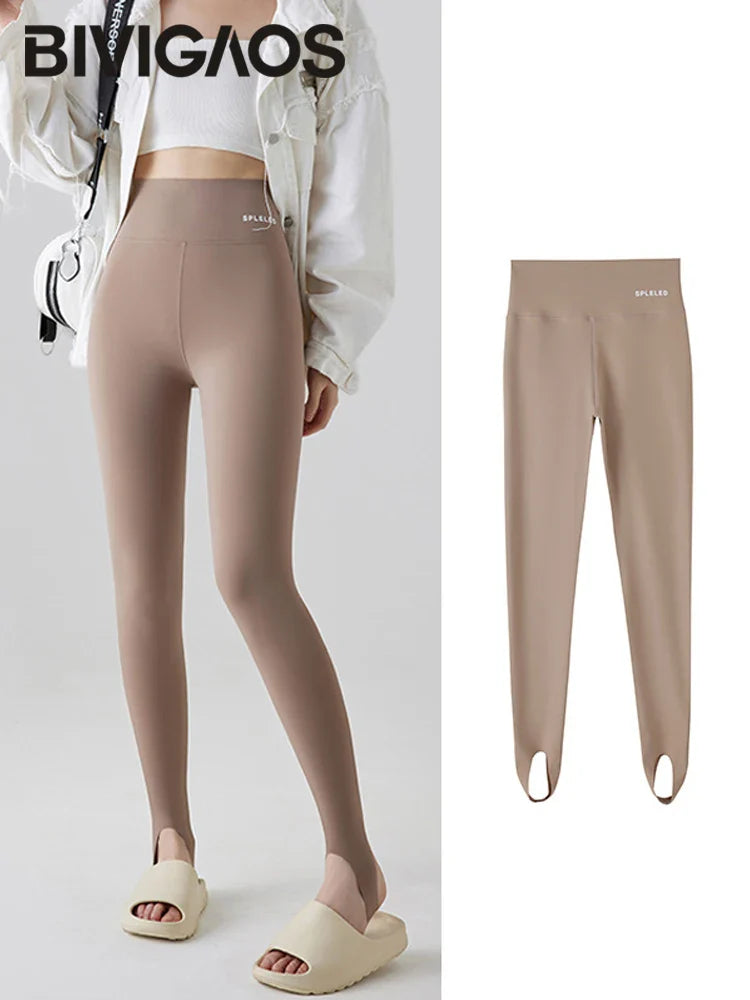 BIVIGAOS Skin-Touch Seamless Foot Pants Sharkskin Leggings Women Autumn New Fitness Sport Leggings Sexy Body Shape Shark Pants 730-Cocoa