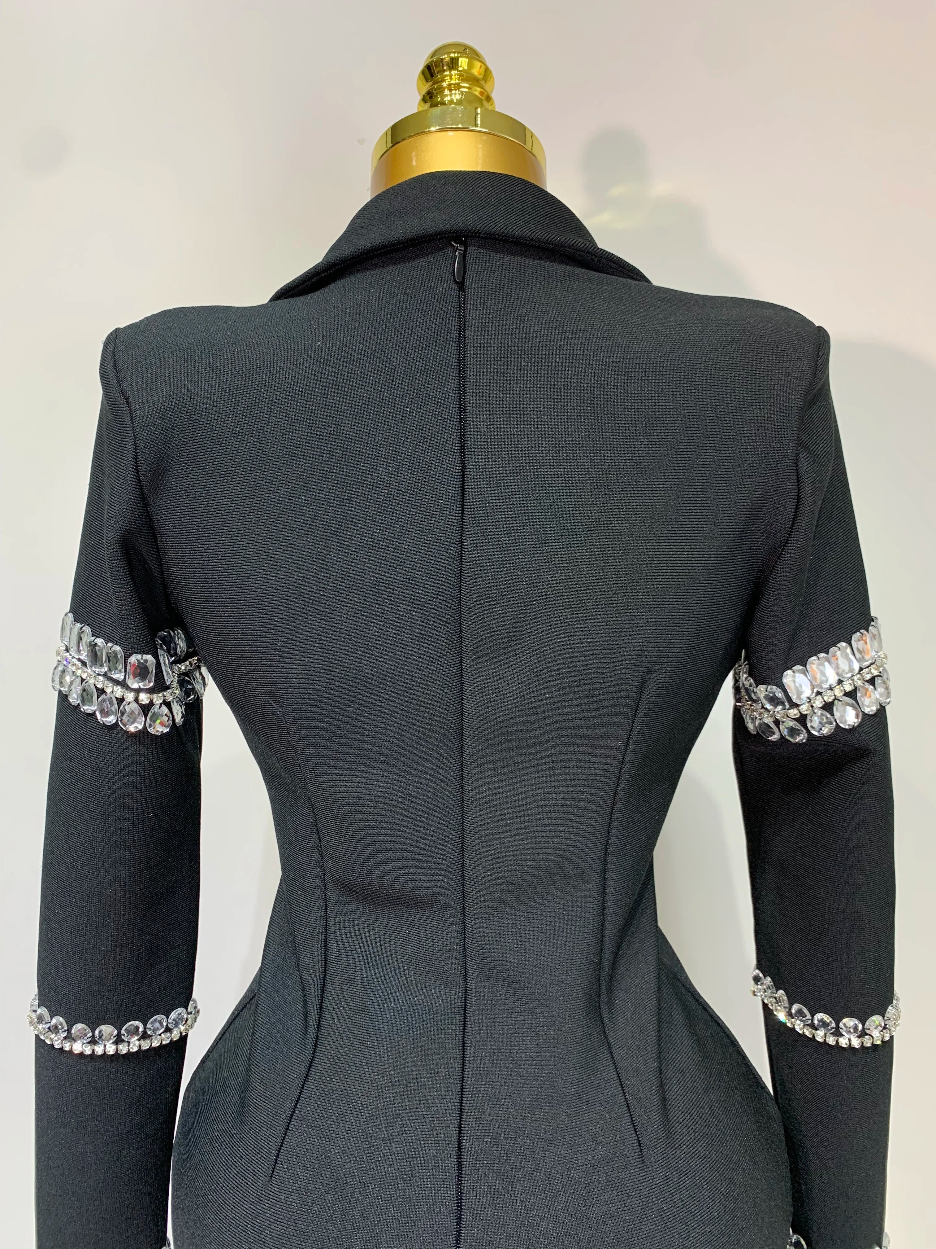 Women Sexy Long Sleeve V Neck Beading Rhinestone Mini Bodycon Bandage Dress 2025 Celebrity Elegant Evening Party Birthday Dress