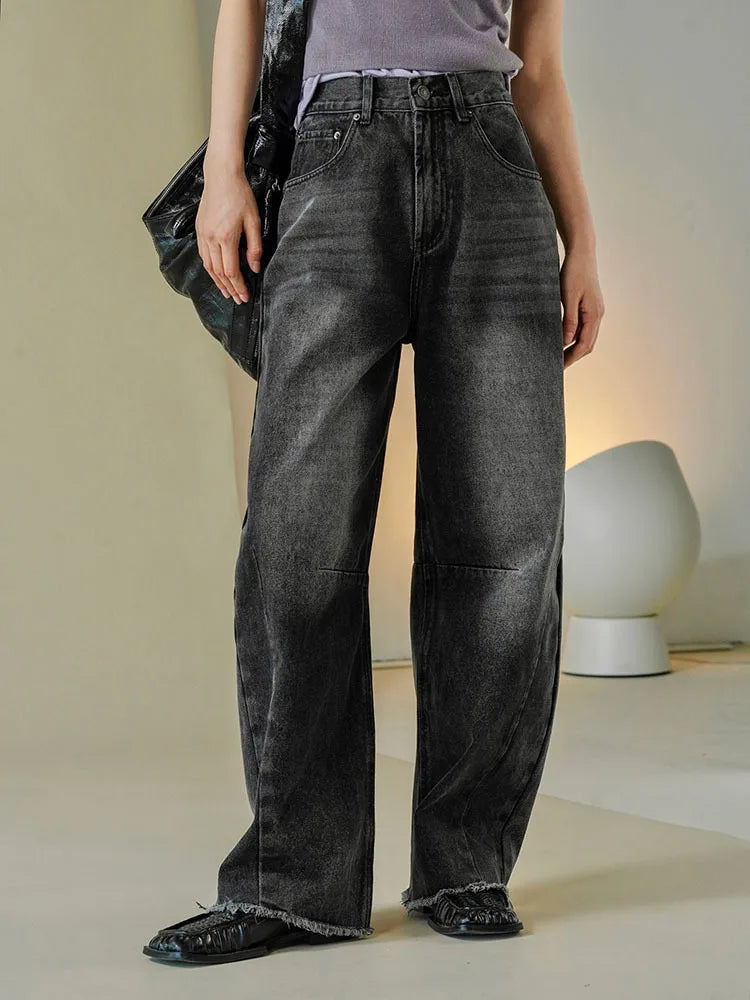 Vintage Washed Jeans For Women High Waist Straight Wide Leg Denim Pants Streetwear Trousers Spring New 26D8252