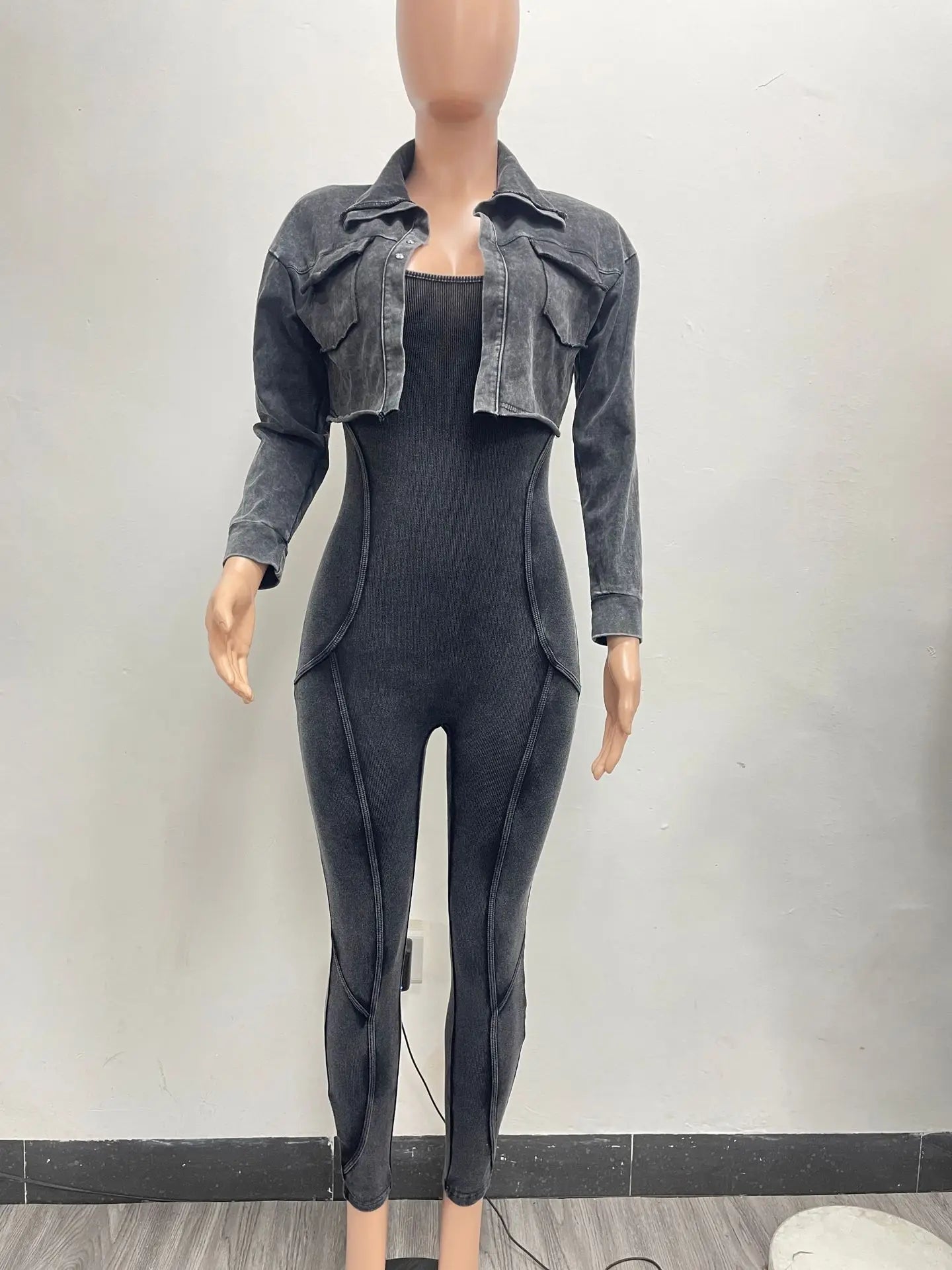 Fashion Women's Set Washed Knitted Long Sleeve V-neck Coats+pencil Jumpsuits Active Two 2 Piece Set Outfits Tracksuit