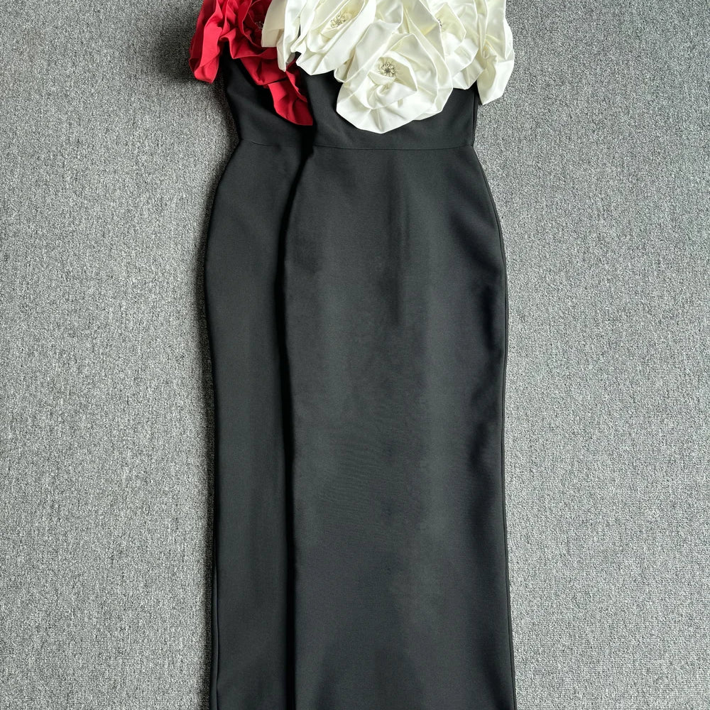 RoseRed Color Women Sexy Off the Shoulder Big Florals Bandage Bodycon Long Dress Elegant Eevning Party Birthday Homecoming Dress