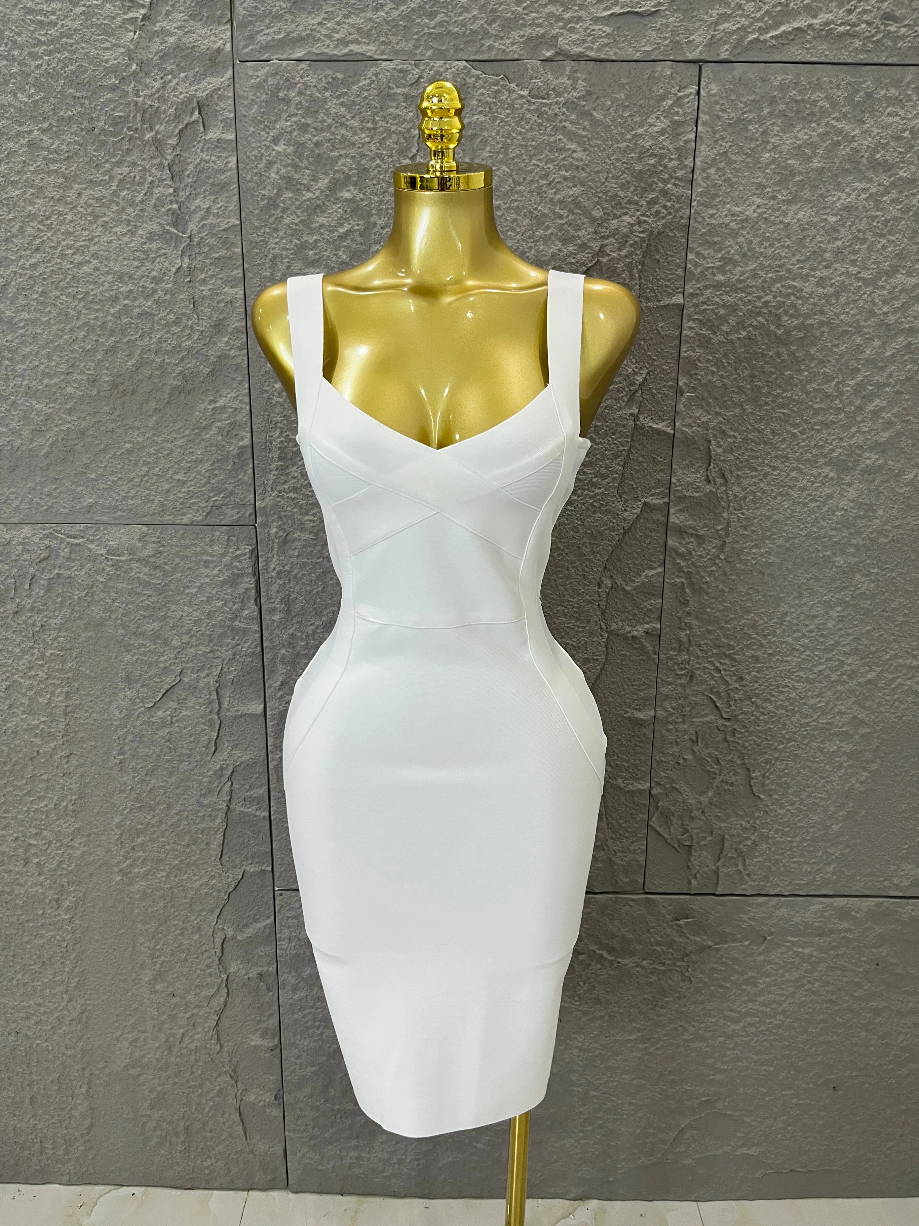 Elegant Sweetheart Neck Bandage Dress Crisscross Bust Slim Fit Midi Evening Banquet Formal Dinner Wedding Guest Cocktail Outfit