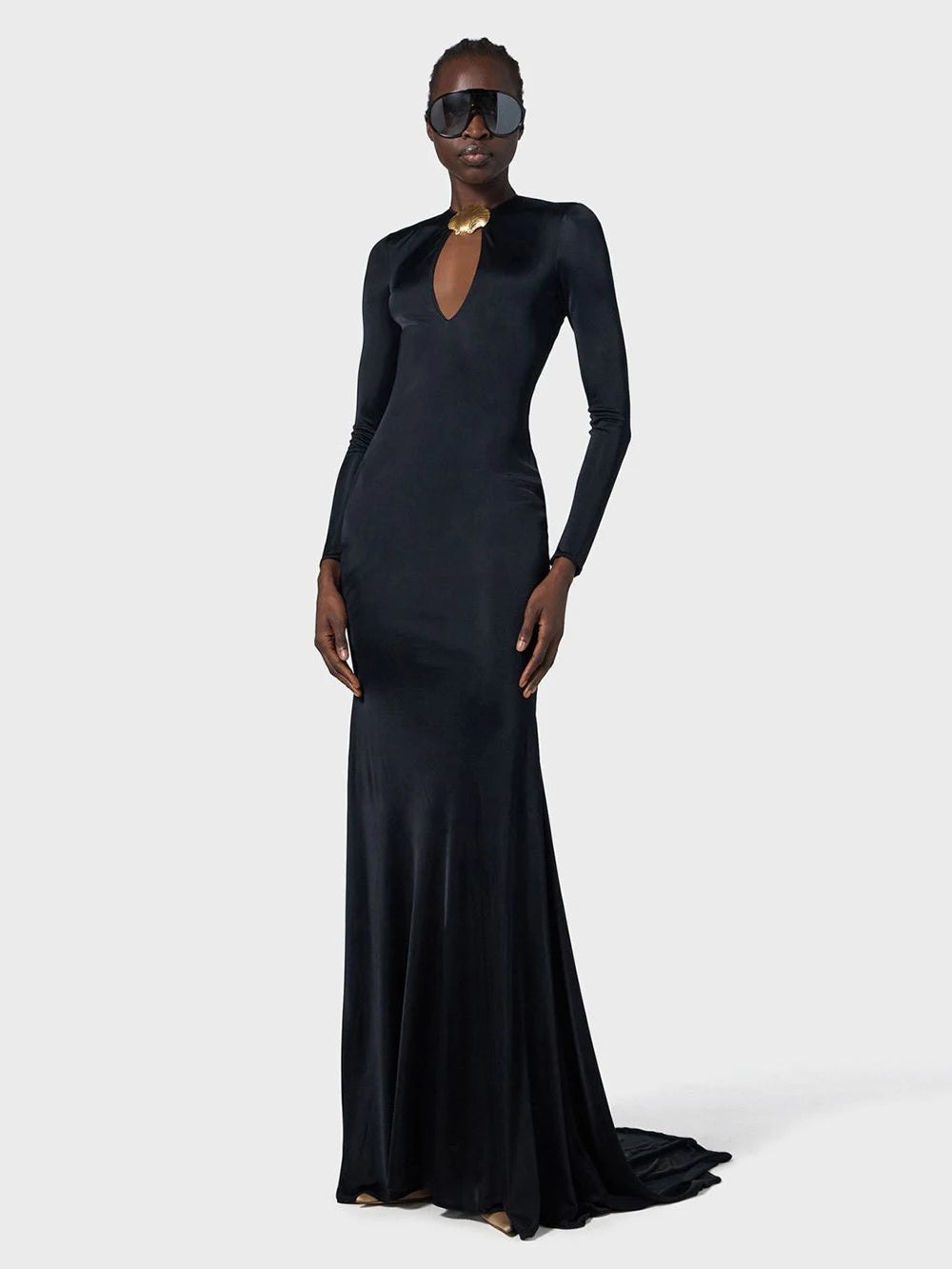 Elegant Solid Women Long Sleeved Floor Length Dress Sexy Party Backless Slim Female Maxi Dresses 2025 Summer New Chic Lady Robe