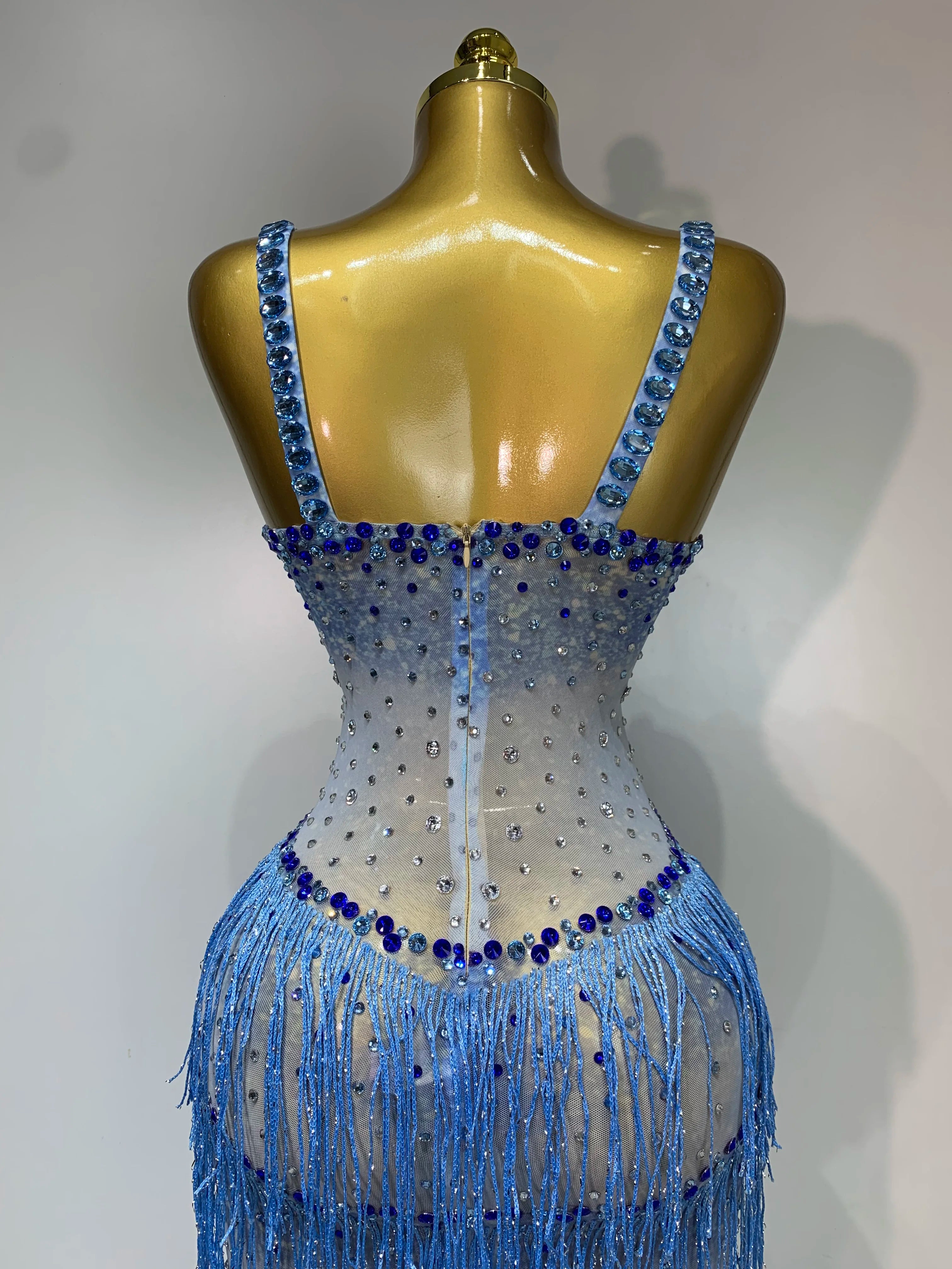 Sparkly Rhinestones Fringes Maxi Long Dress Women Sexy Transparent Elagant Evening Party Birthday Dress Photo Shoot Outfit