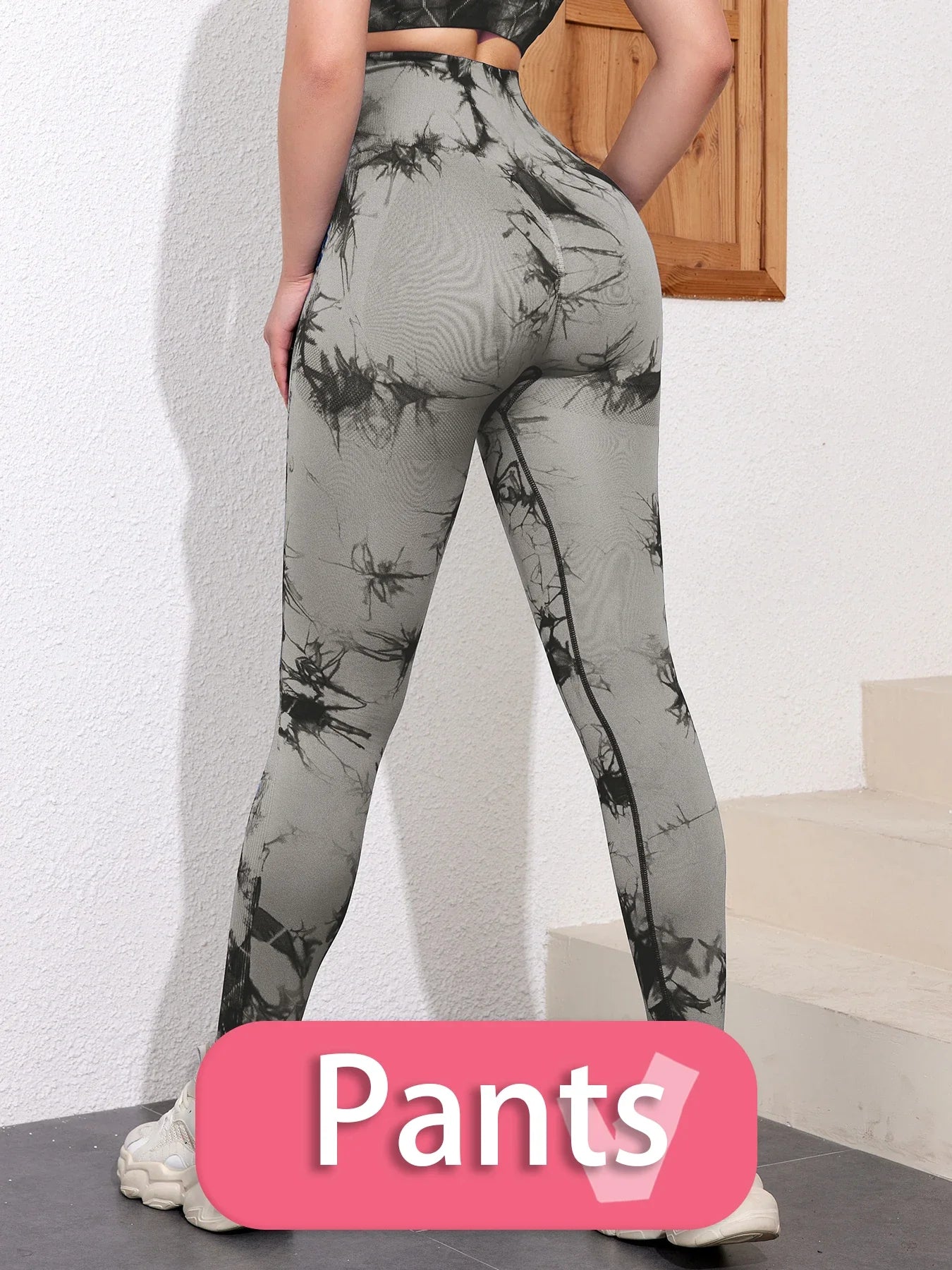 SALSPOR 1/2/3Pcs Tie Dye Seamless Butt Lifting Women Gym Set Stretch Running Outdoors Sport Yoga Outfit for Woman Skinny Shorts Black Pants