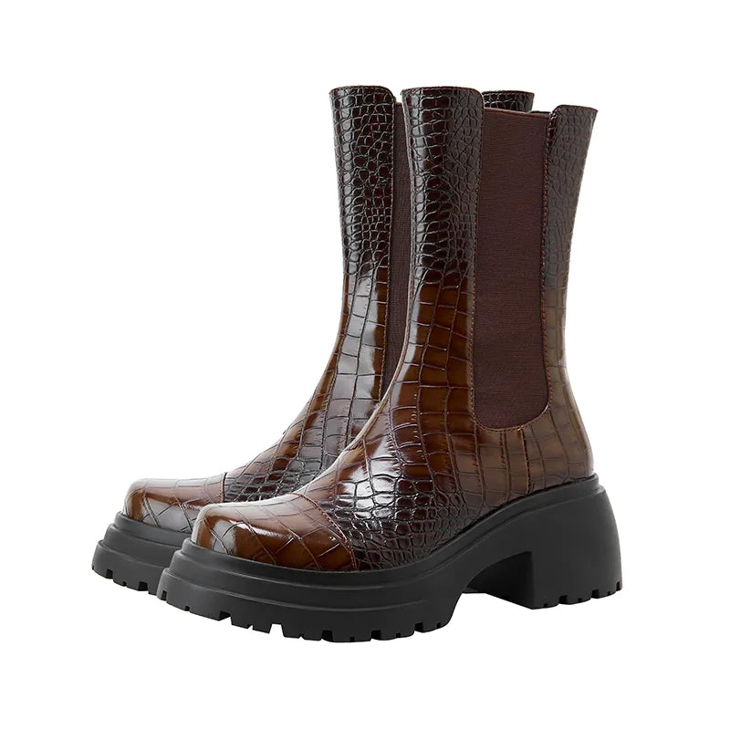 Smoke Pipe Boots Fall New Retro Style Hong Kong Style Ankle Boots Round Head Thick Soled Boots For Women 35-43