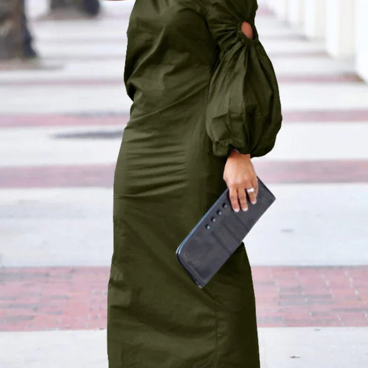 Women Cutout One Long Sleeve Ruched Side Split Maxi Bodycon Midi Dress 2023 Winter Vintage Sexy Party Dresses Vestidos