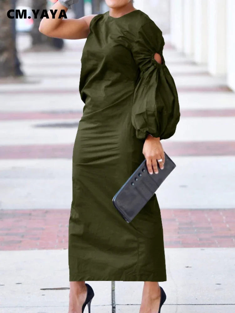 Women Cutout One Long Sleeve Ruched Side Split Maxi Bodycon Midi Dress 2023 Winter Vintage Sexy Party Dresses Vestidos
