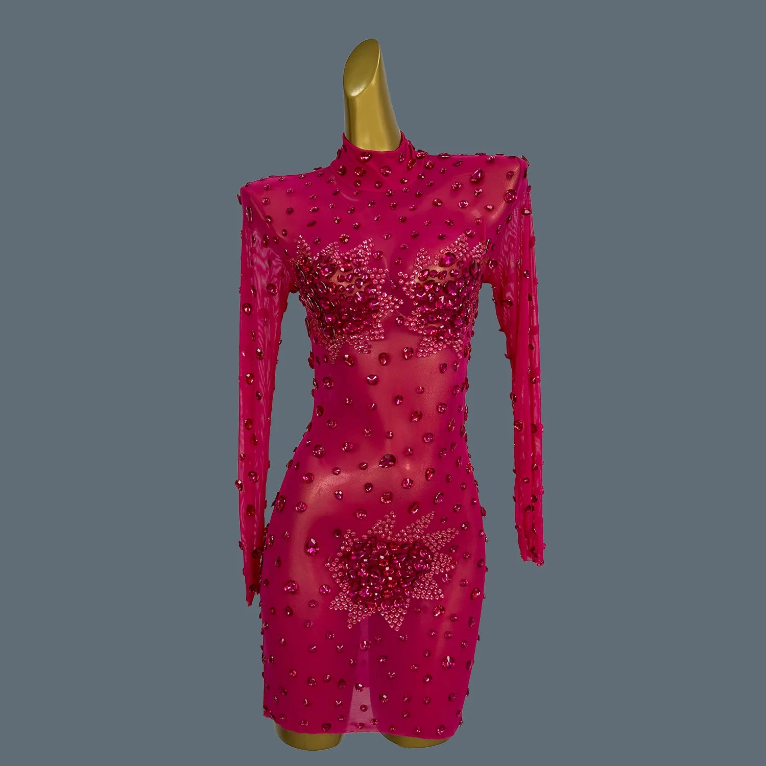 Women Sexy White Crystals Mini Dress Luxury Birthday Celebrate Evening Party Rhinestones Gown Singer Stretch Costume Guibin Rose Red