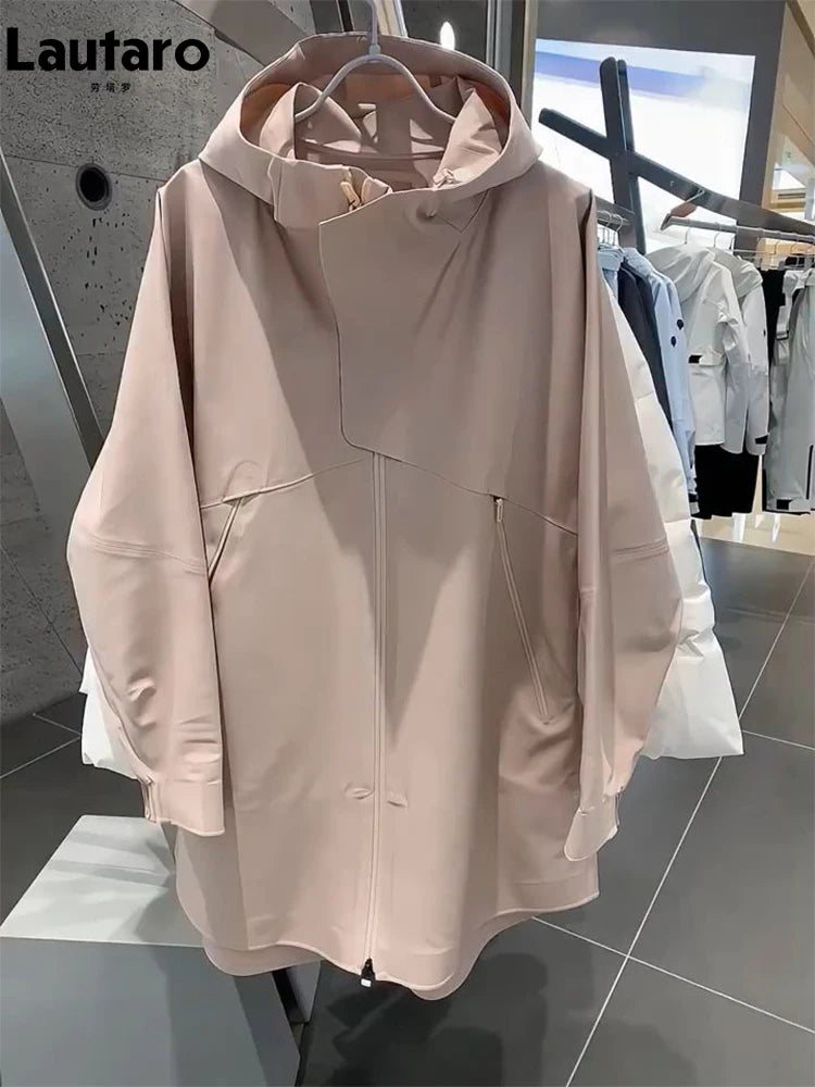 Lautaro-Waterproof Windproof Jacket for Women, Windbreaker with Hood, Zipper, Long Sleeve, Luxury Designer Clothing, Spring 2025