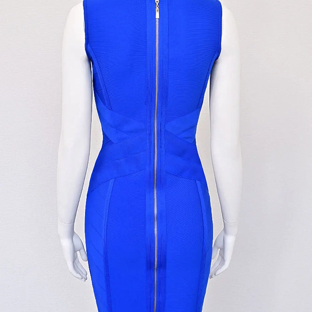 2025 Spring Sexy Women's Drawstring Nail Diamond Design Bandage Dress Sleeveless Bodycon Blue Mini Dress Evening Party Vestidos