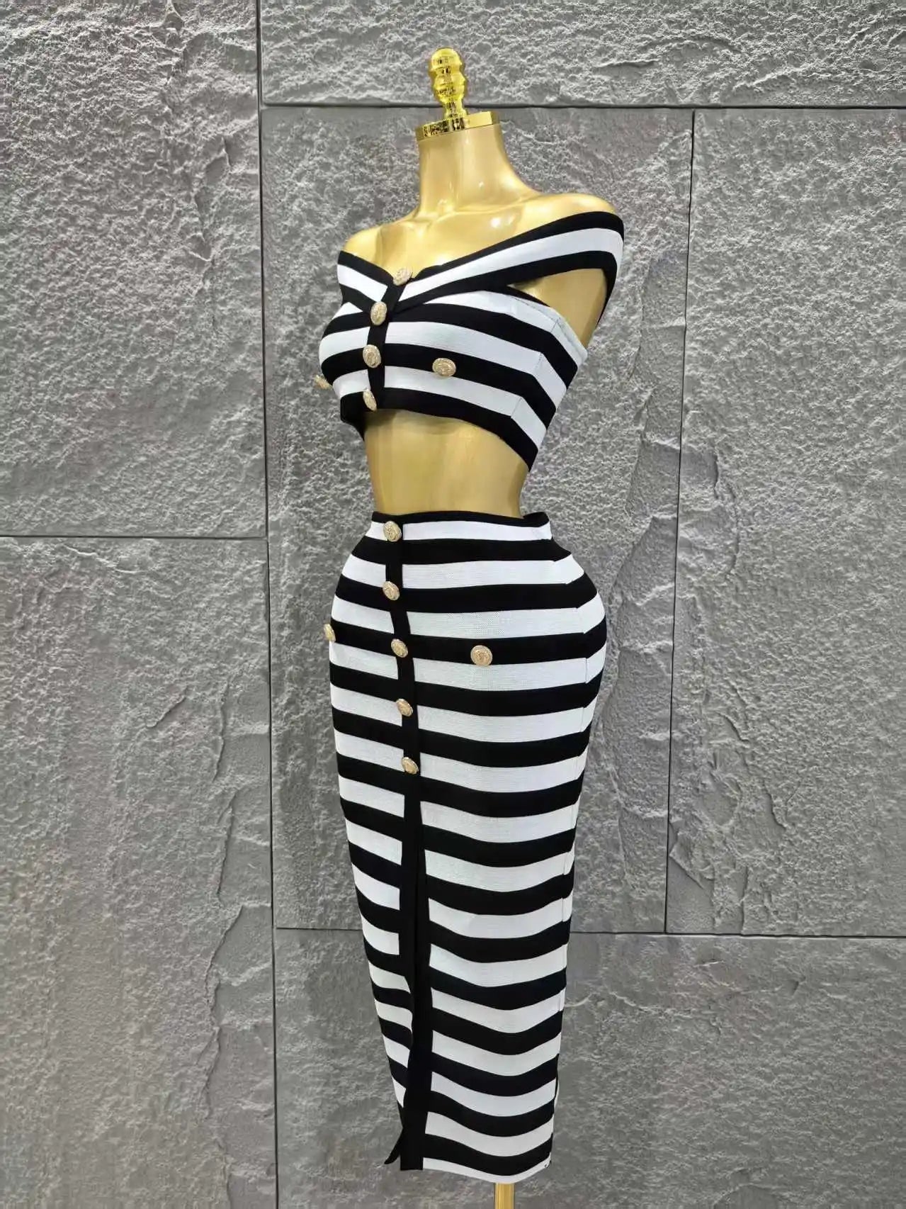 Women Sexy Slash Neck Off the Shoulder 2 Pieces Bodycon Long Bandage Dress Nightclub Party Bar Fashion Outfit