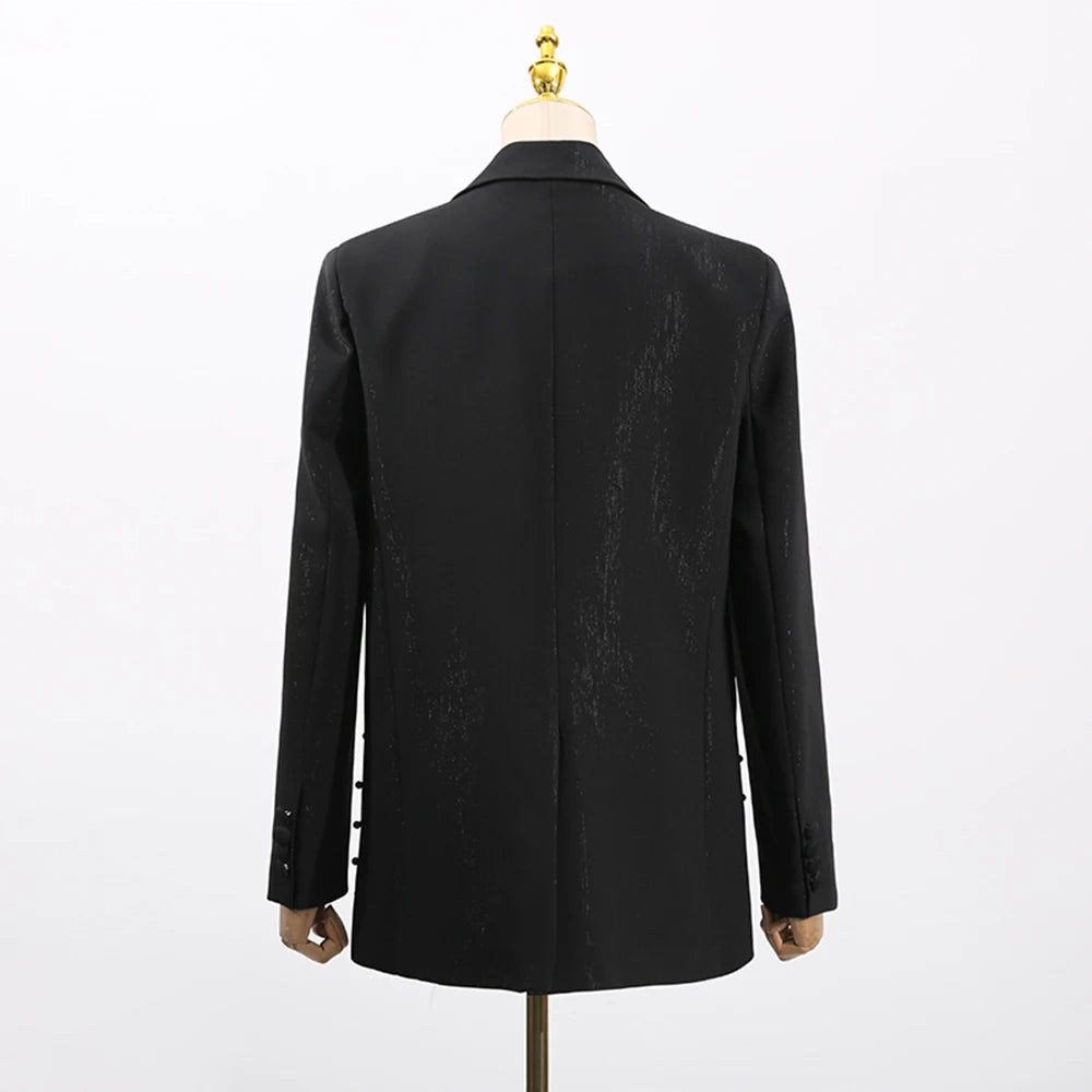 Solid Spliced Bead Luxurious Jackets for Women Lapel Long Sleeves Patchwork Single Breasted Jacket Female Clothing