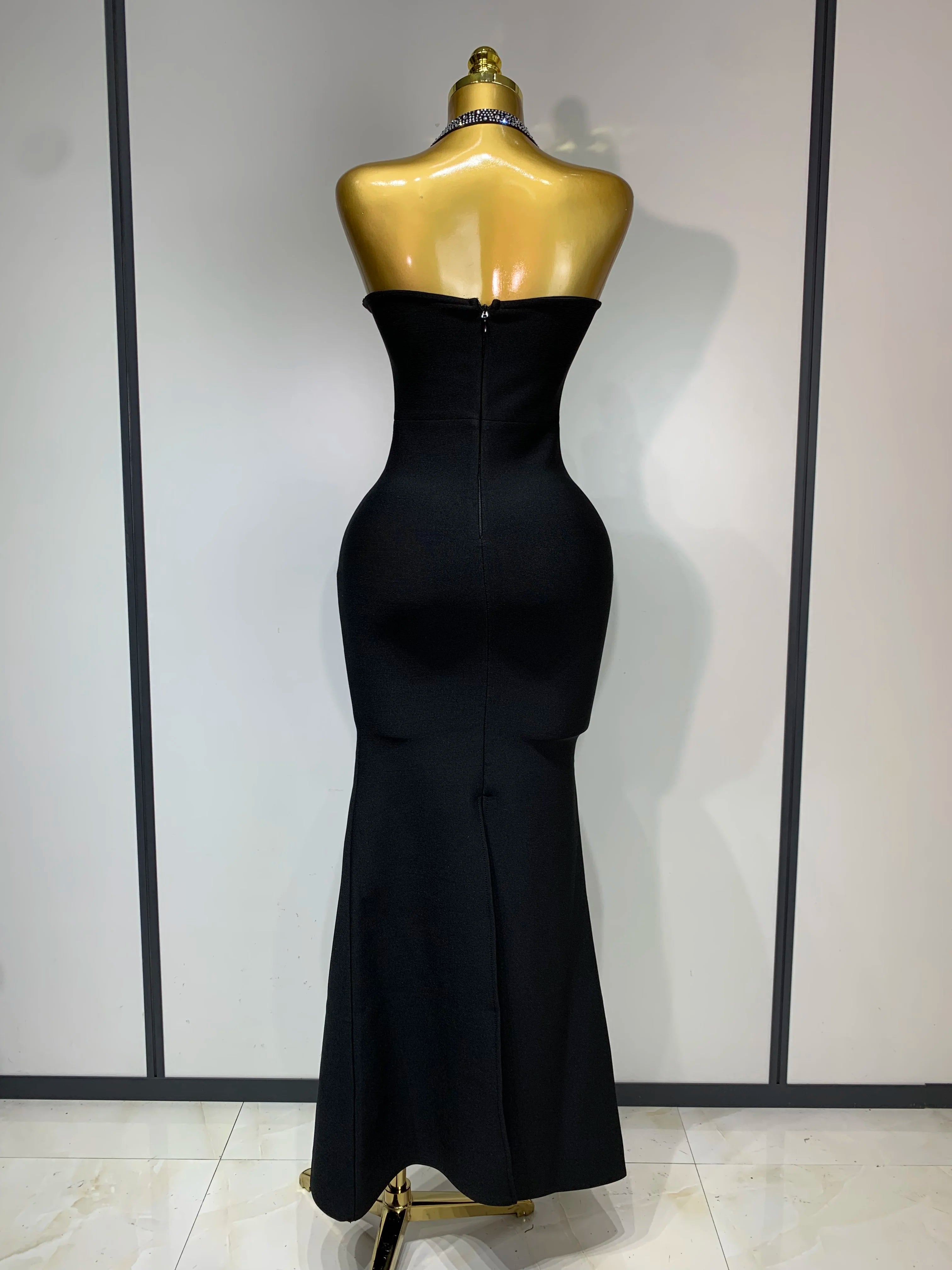 Women Sexy Rhinestone Halter Long Bandage Bodycon Dress 2025 Celebrity Elegant Evening Party Luxury Birthday Wedding Dresses