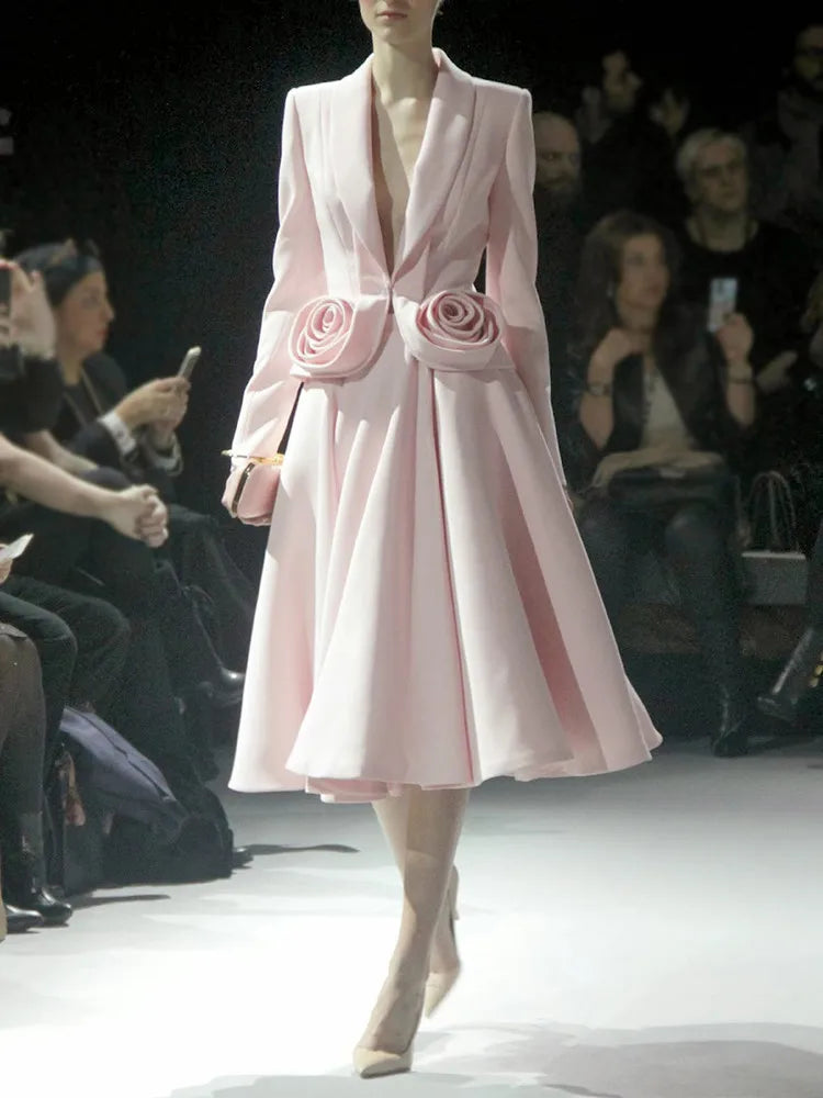 Elegant Two Piece Set For Women Shawl Collar Long Sleeve Spliced Appliques Top High Waist A Line Skirt Slim Sets