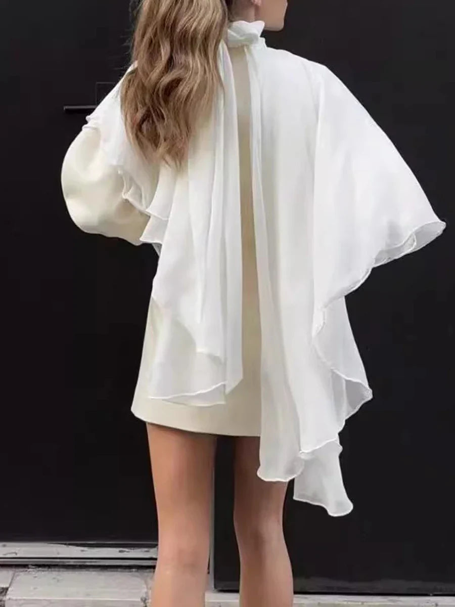 Solid Loose Spliced Lace Up Elegant Blouses for Women High Neck Sleeveless Irregular Blouse Female Fashion Clothing