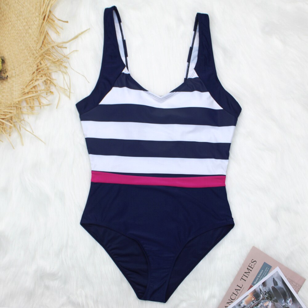 Striped Swimsuit One Piece Sexy Backless Swimwear Swimming Monokini Sliming Bathing Suit Summer Beachwear Bodysuit 2022