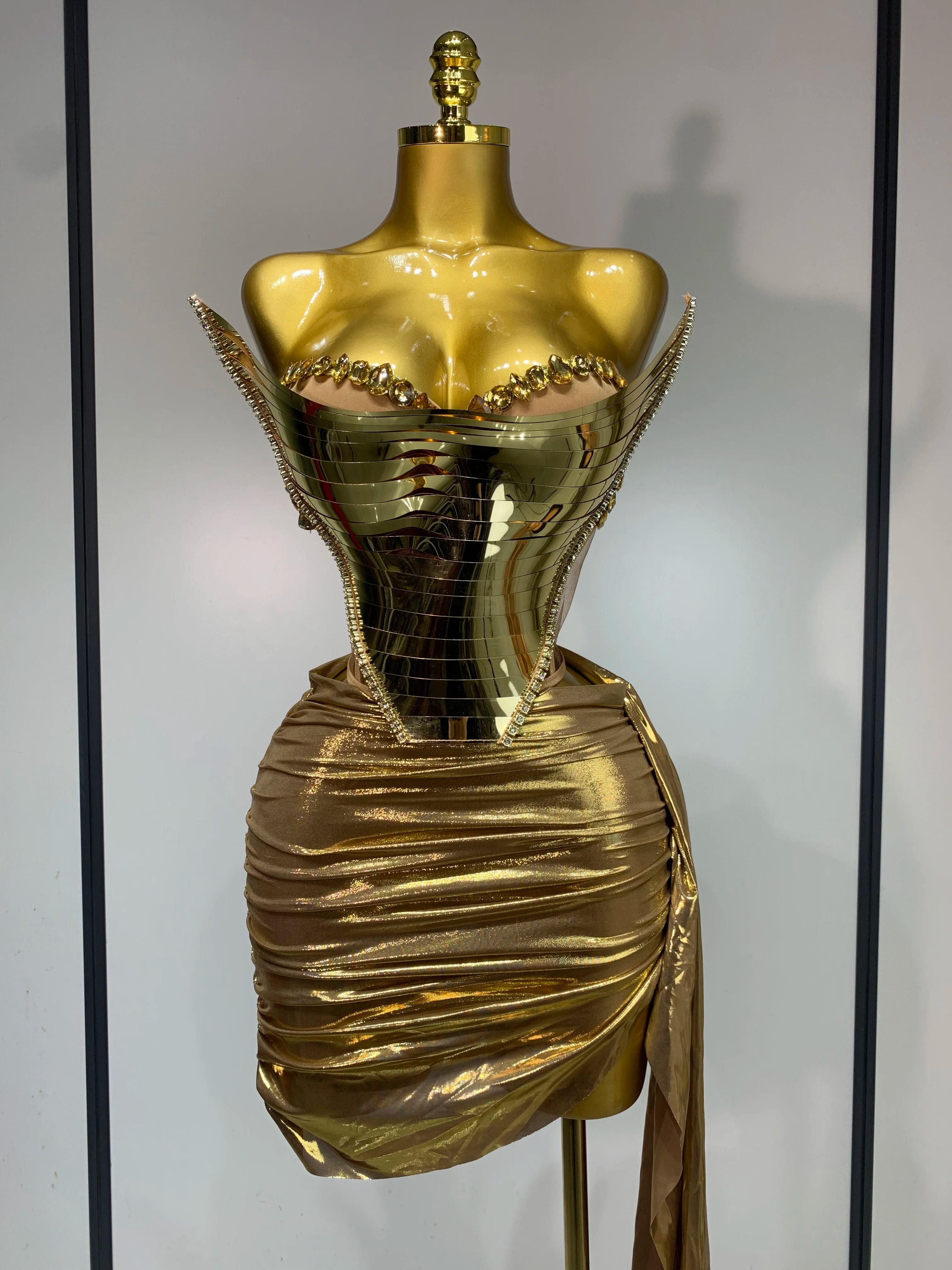 2025 Sparkly Gold Sequin Sexy Top Two Pieces Set Women Celebrate Party Birthday NightClub Performance Dancer Show Stage Outfit Gold