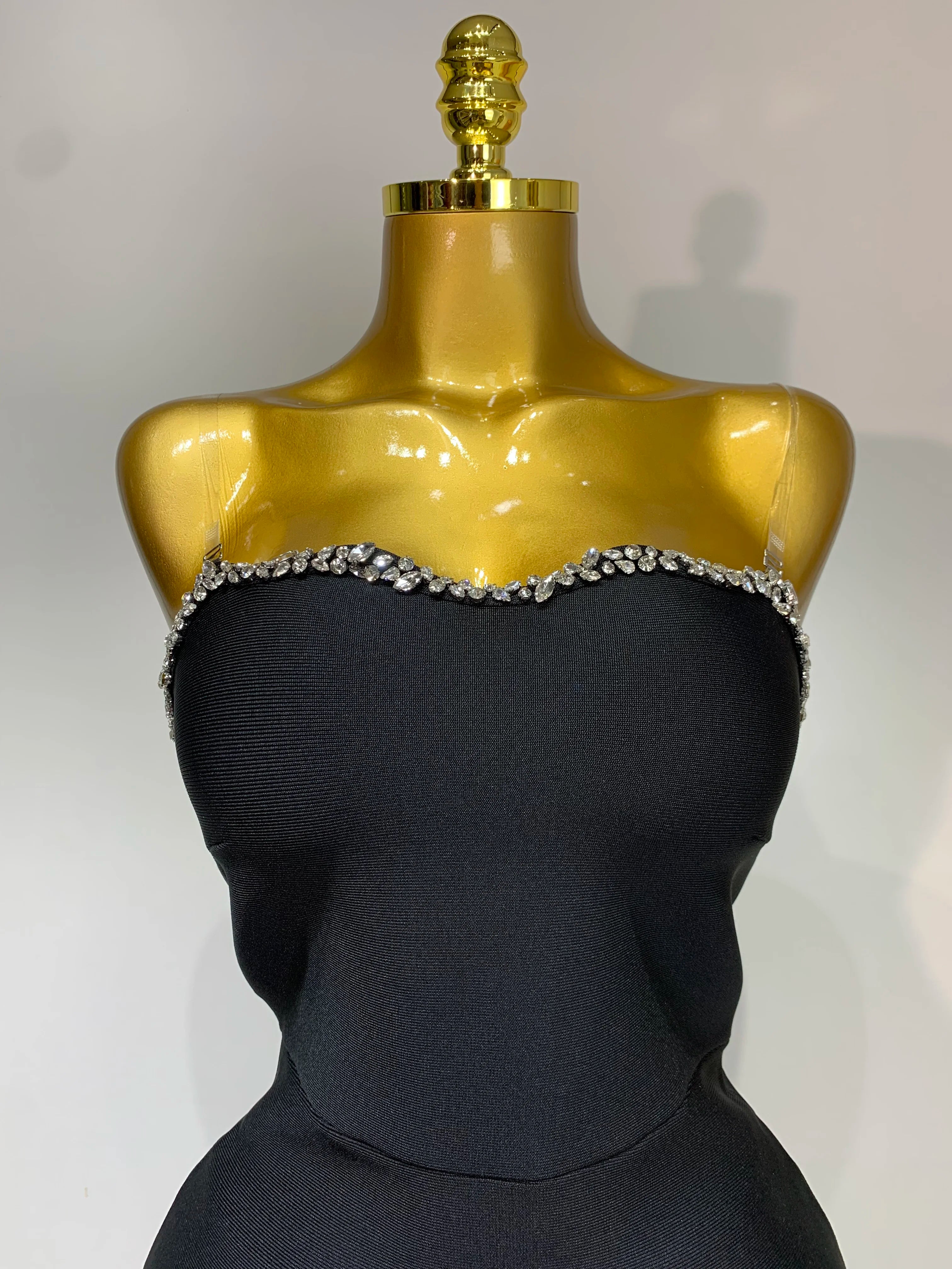 Black Design Sleeveless Rhinestone Top + Hot diamond Skirt Suit Evening Party Dress Nightclub Luxury Birthday Gown