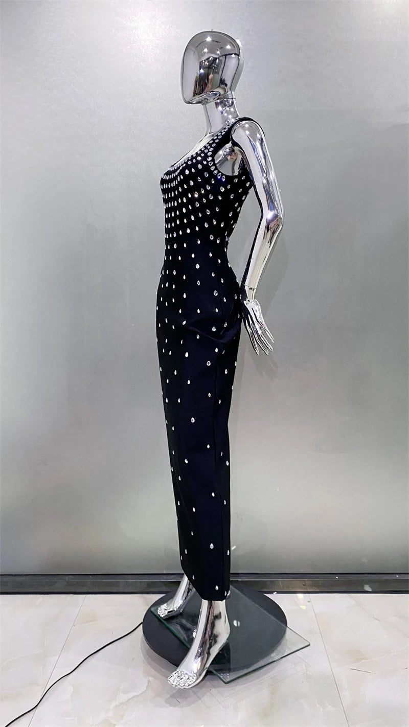 Luxury Diamonds Sexy Square Collar Package Hips Bandage Dress Fashion Woman Evening dress Celebrity Cocktail Party Outfit