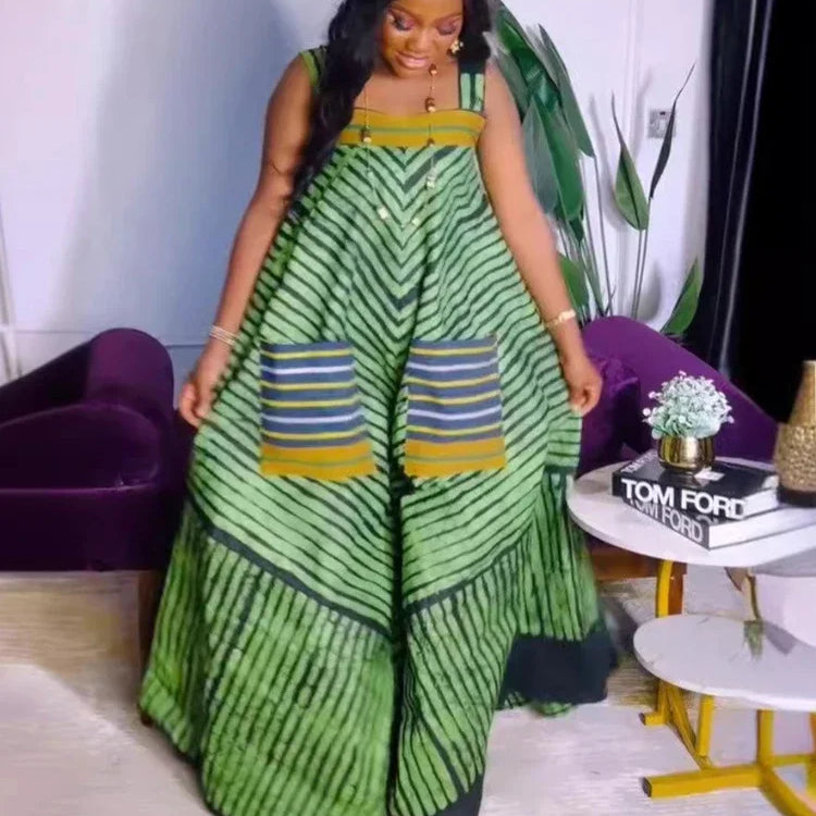 Women Striped Wide Leg Straight Strap Tank Wide Leg Haren Sleeveless Jumpsuit 2024 Street Playsuit One Piece Suit Romper green