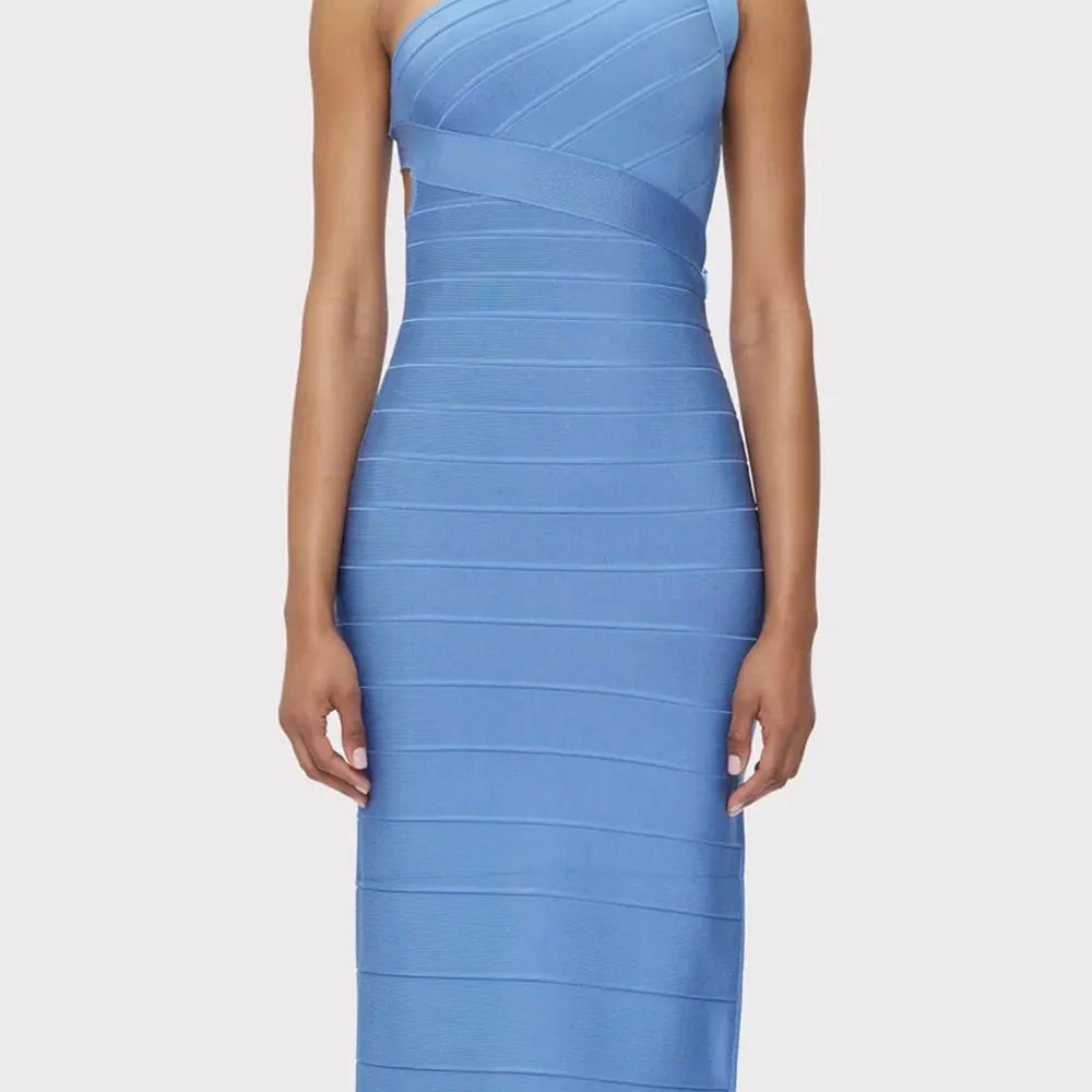 2025 Elegant Women's Single Shoulder Sleeveless Bandage Dress with Diagonal Collar Bodycon Bareback Split and Knee Dress Vestido