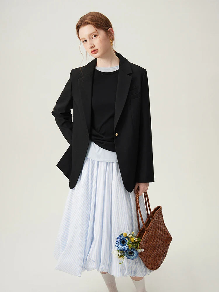 FSLE Korean Style Temperament Suit Jacket for Women Spring New Design Professional Formal Blazer Coats Female 24FS11069