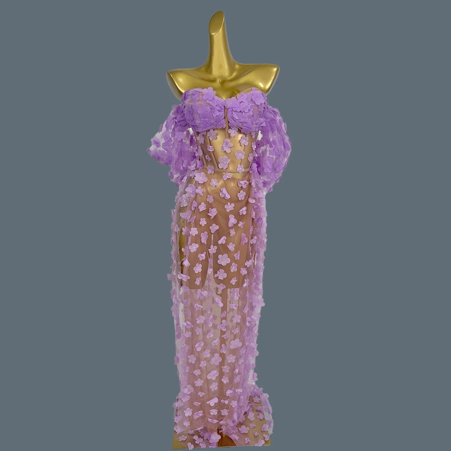 Elegant Fancy Evening Dress Woman See Through Maxi Dress For Young Lday Birthday Graduation Prom Club Night Party Goddess Huahua PURPLE One Size
