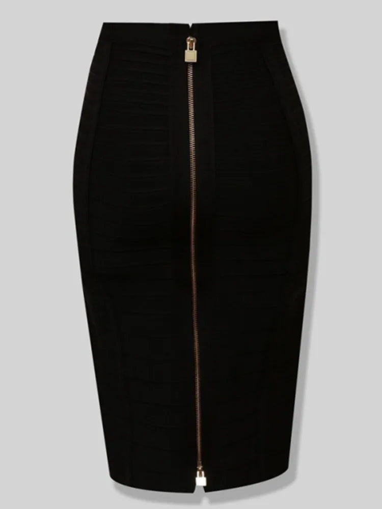 Shipping Plus Size XL XXL Summer Fashion Sexy Zipper Bandage Skirt 2022 Designer A Line Bodycon Pencil Skirt Faldas 58cm Black