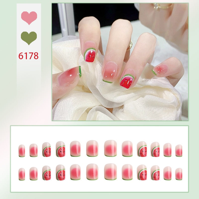 24pcs Lemon Short Wear Tips Nail False Patch Press on Nails Supplies for Professionals Artifical Fake Nails Faux Ongles Uñas 6178 -Fake Nails Art