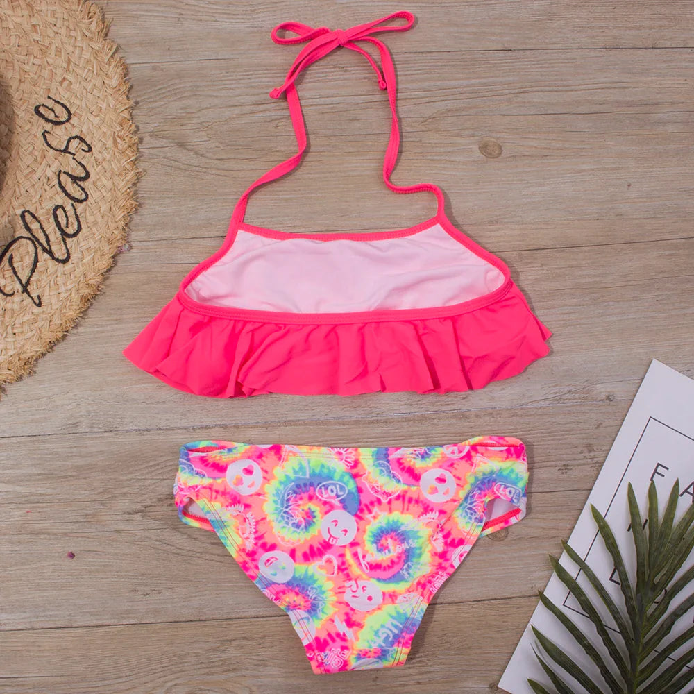 New Falbala Kids Swimwear Swimsuit New Print Girls Kid Bikini Set 5-14 Years Children Bandage Swimming Suit Beachwear A247