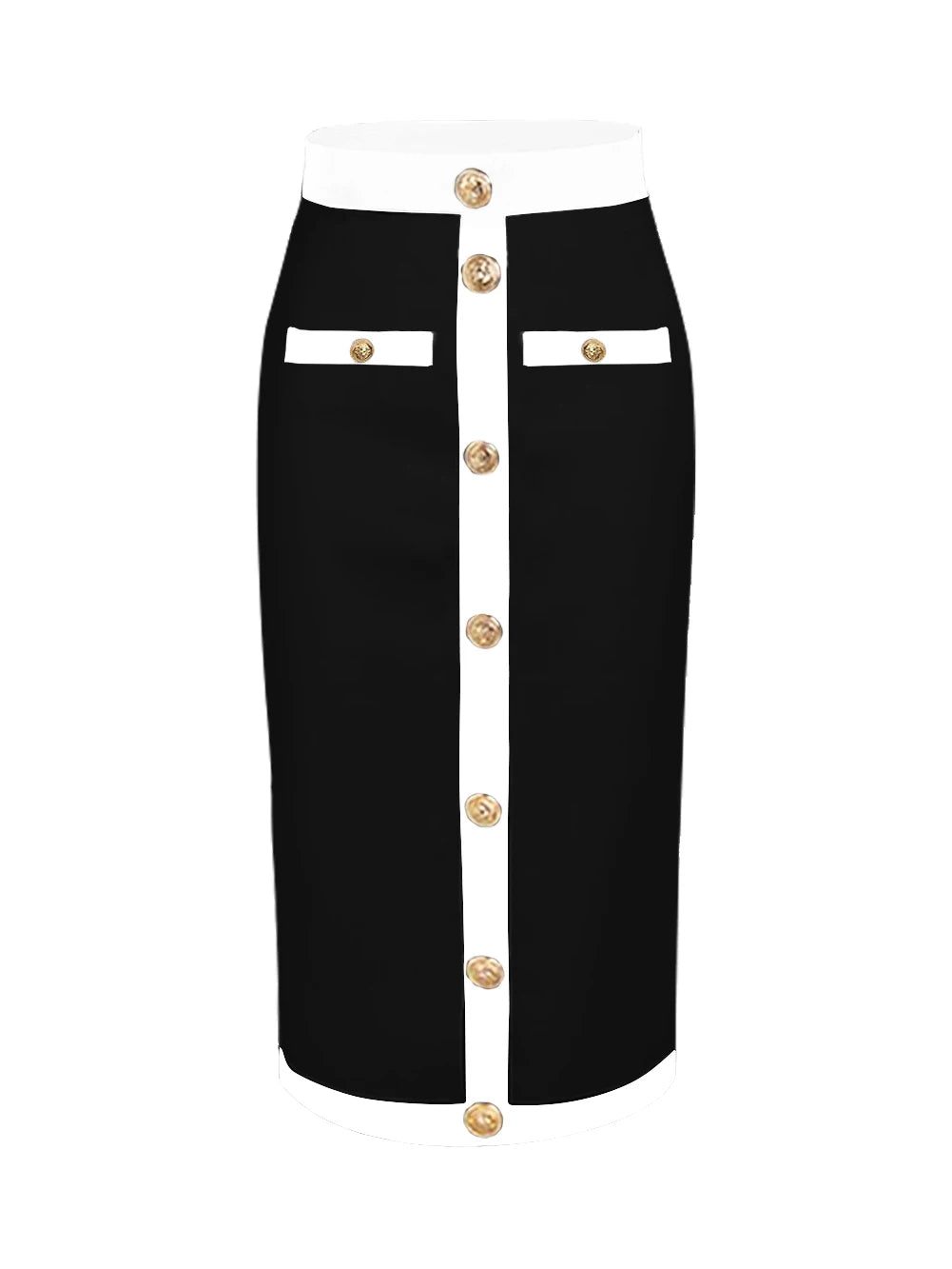 Newest Women Button Patchwork White Black Bodycon Bandage Skirt 2023 Designer High Waist Party Club Pencil Skirt 60cm