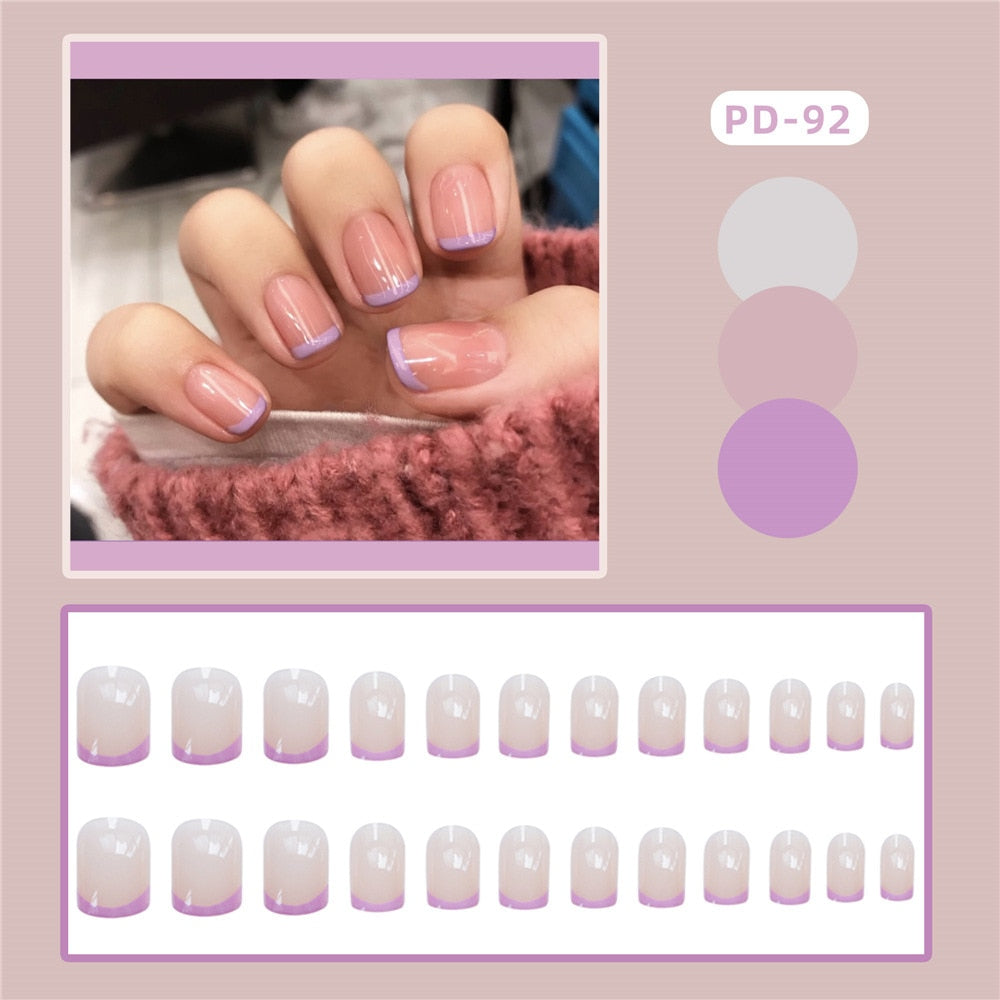 24pcs Lemon Short Wear Tips Nail False Patch Press on Nails Supplies for Professionals Artifical Fake Nails Faux Ongles Uñas PD-92-Fake Nails Art