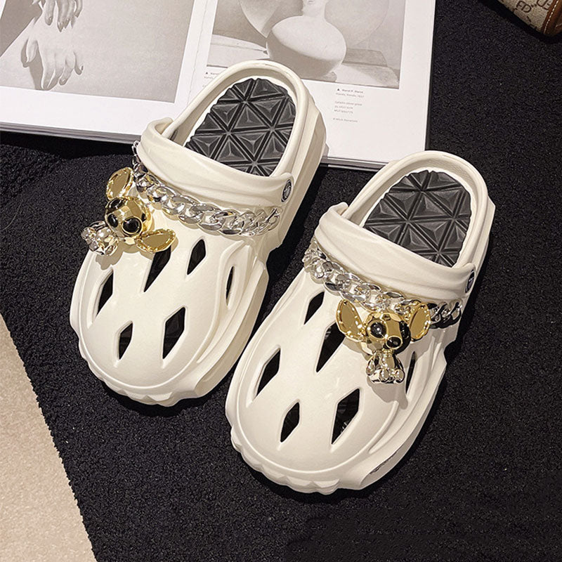 Women's Sandals Thick Soft Home Slippers Non-slip Outdoors Cool Chain Fashion Cozy Slides Easy Washing Breathable Cut-out White02
