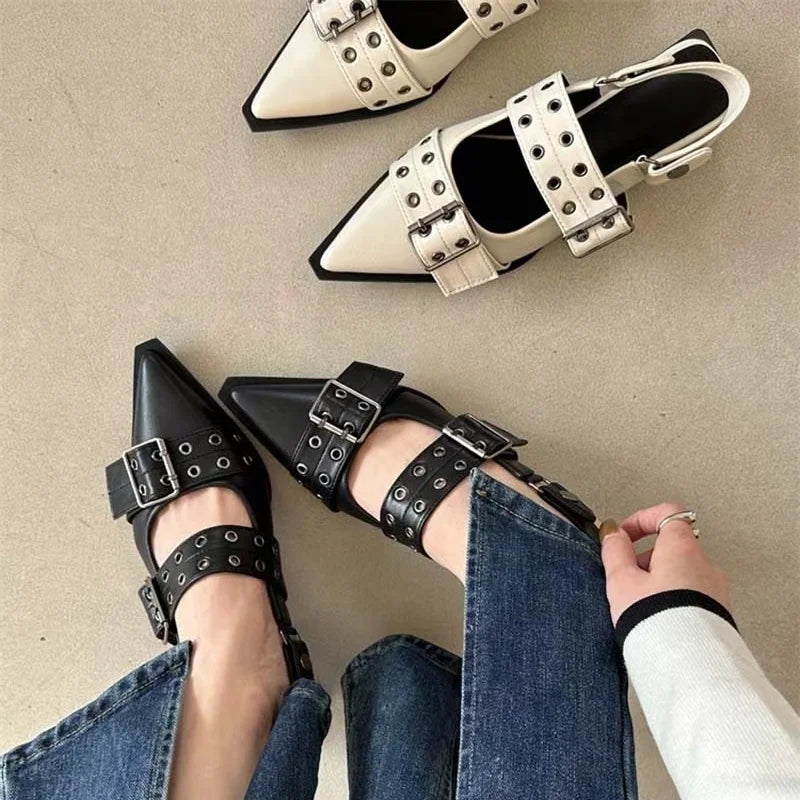 Shoes Gothic Chunky Heels Women's Pumps Rivet Street Style Medium Heel Punk Vintage Casual Sandals
