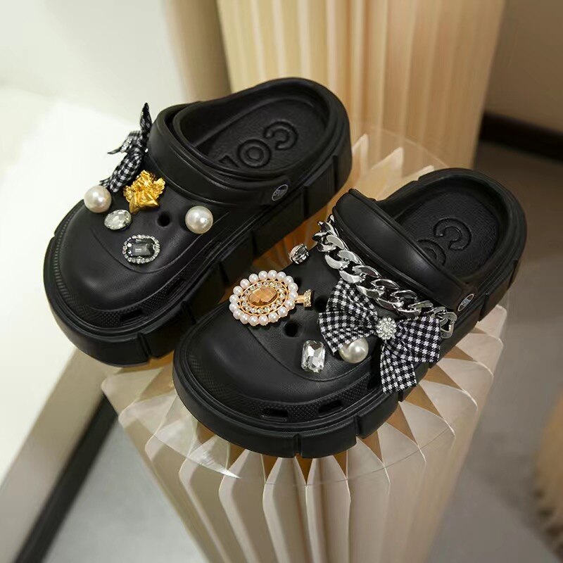 Summer Women Slippers Platform Clogs Outdoor Garden Shoes Female Pool Sandals Bathroom Flip Flops Mules Ladies Beach Slides black DIYchainbow