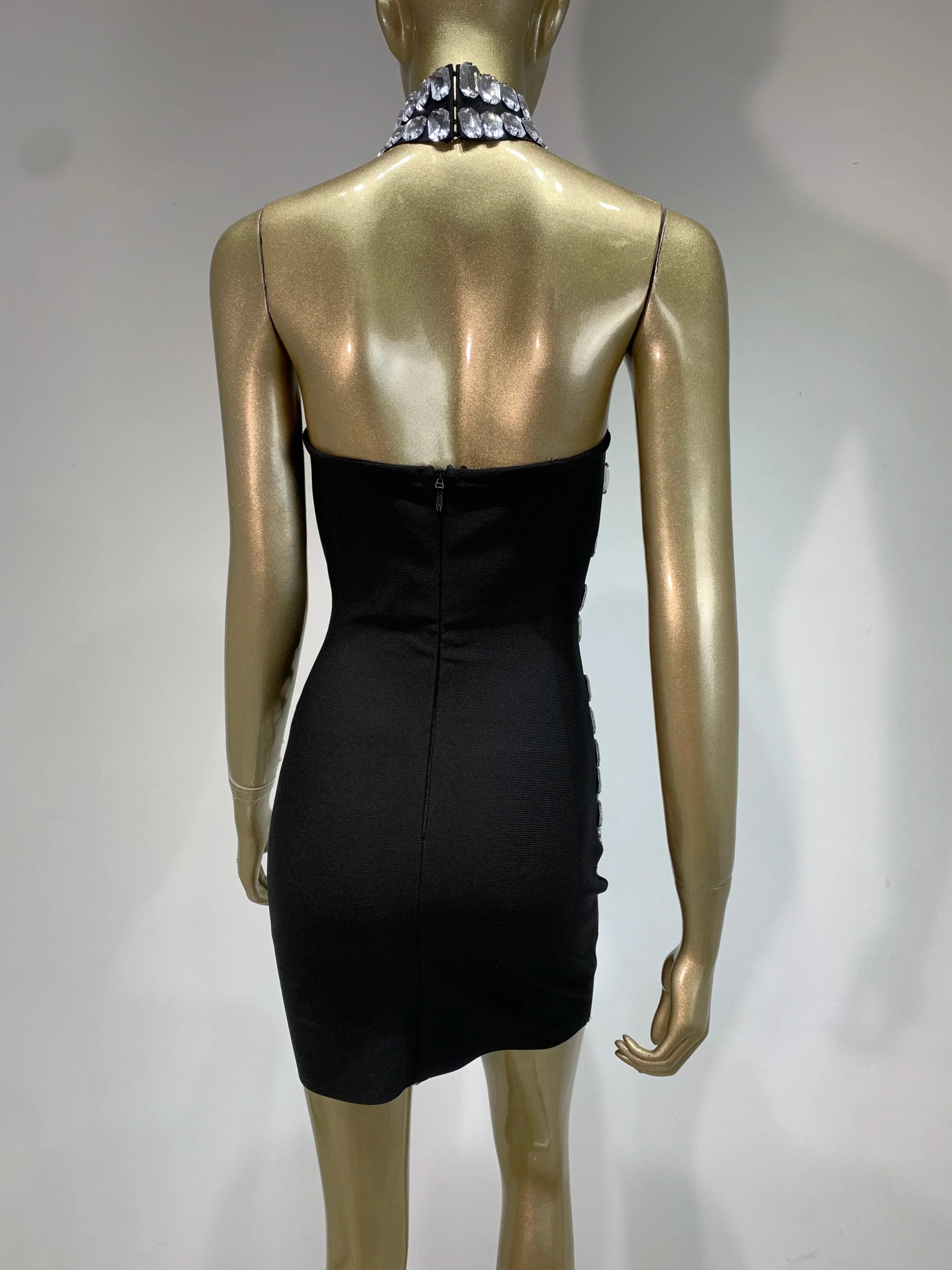 Women Summer Celebrity Sexy Strapless Beading Black Mini Bodycon Bandage Dress 2025 Elegant Evening Club Party Dress
