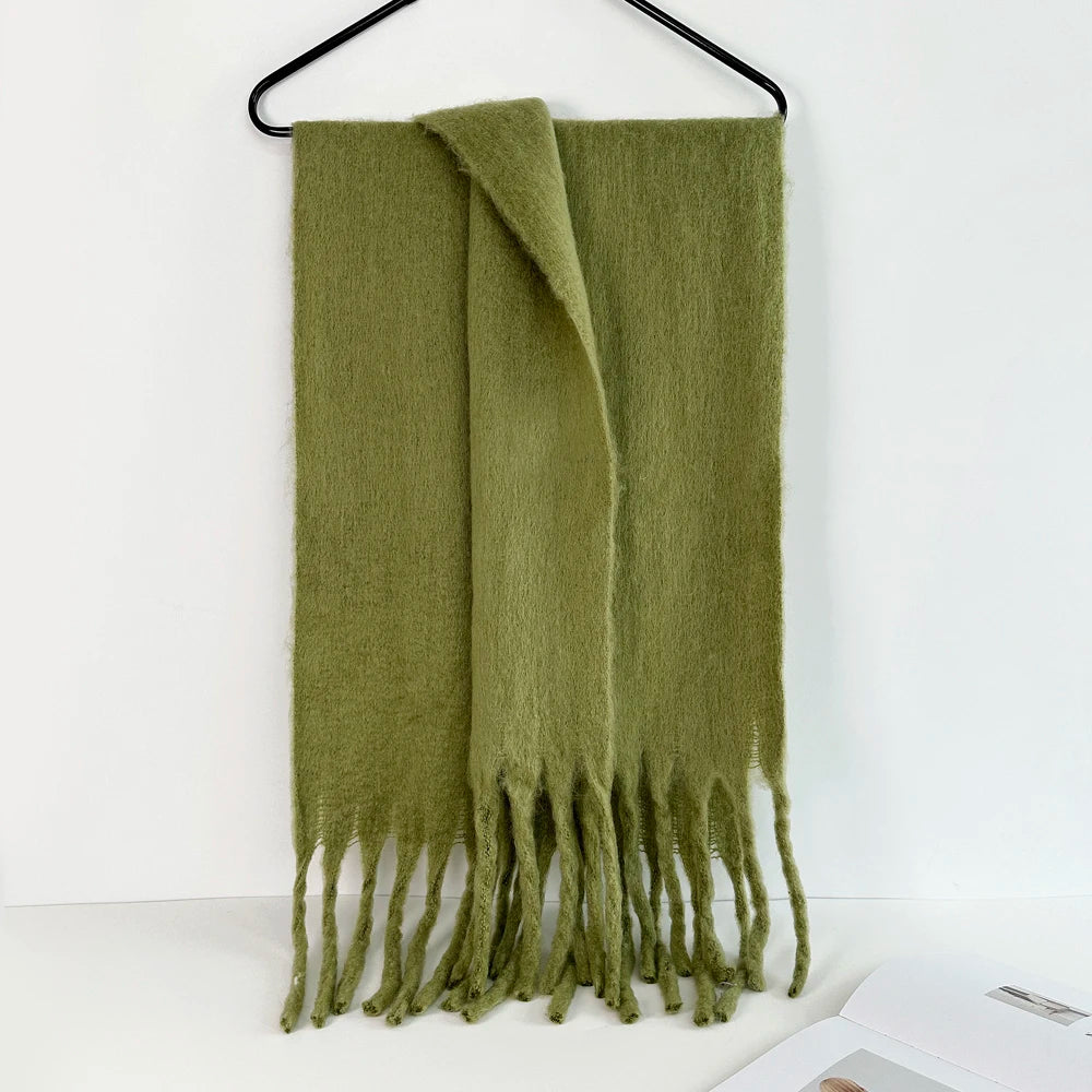 Winter Warm Scarf Women Girl Fashion Solid Color Shawl Stole Faux Cashmere Bandana for Lady 210*40cm Dark Green