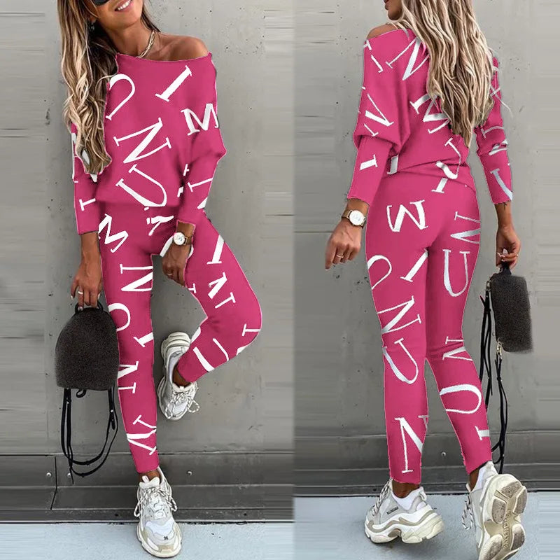 Women Tracksuit Autumn Winter Warm Letter Top Suits Casual Yoga Set Sweatshirts And Jogging Pants Outfits Sweatpants 2 Piece Set C