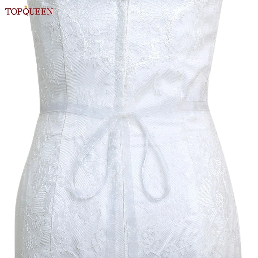 TOPQUEEN New Style Bridal Belt Silver Fancy Rhinestone Women Wedding Dress Accessories Satin Ribbon Belt S51 Organza Ivory