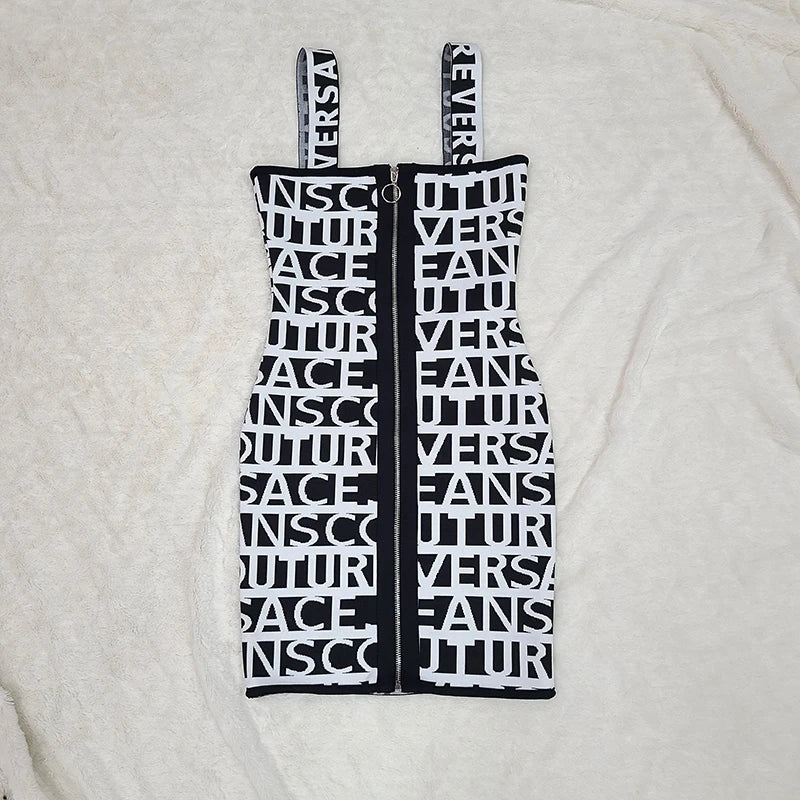 2024 New Summer Women Sleeveless Sexy Front Zipper Bodycon Mini Dress Rayon Bandage Fashion Girls' Birthday Party Slim Dress