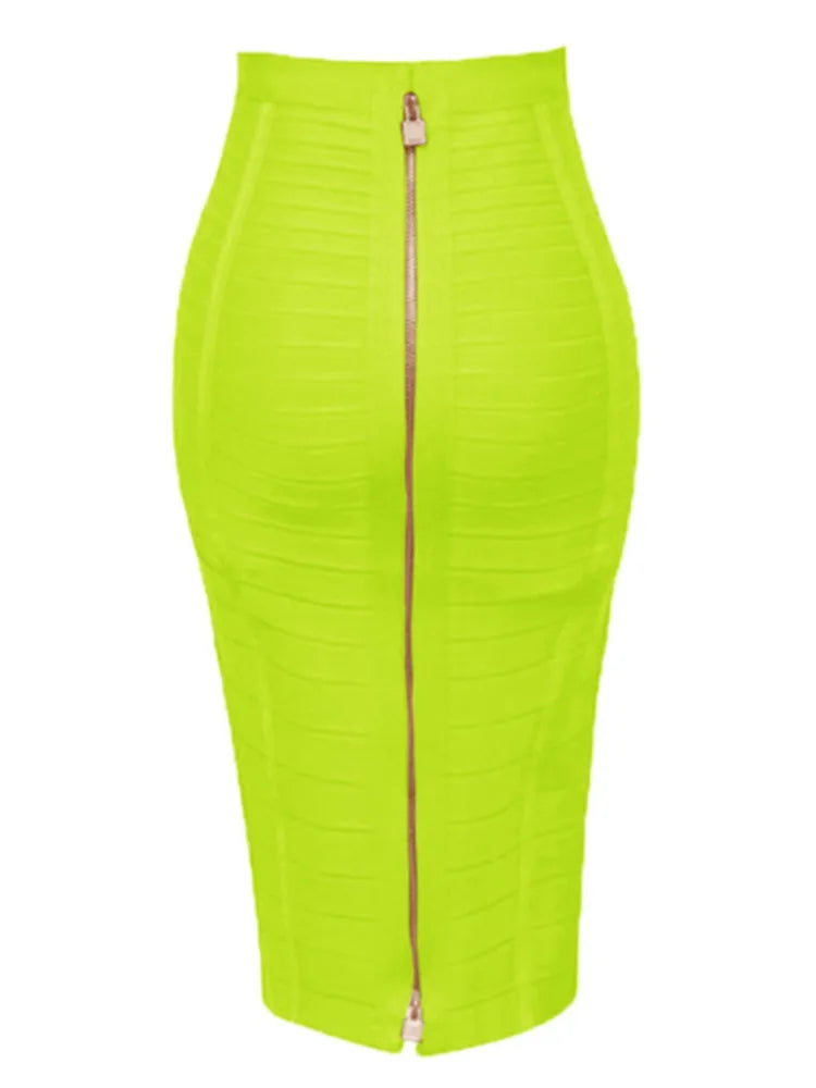 Shipping Plus Size XL XXL Summer Fashion Sexy Zipper Bandage Skirt 2022 Designer A Line Bodycon Pencil Skirt Faldas 58cm Neon Green